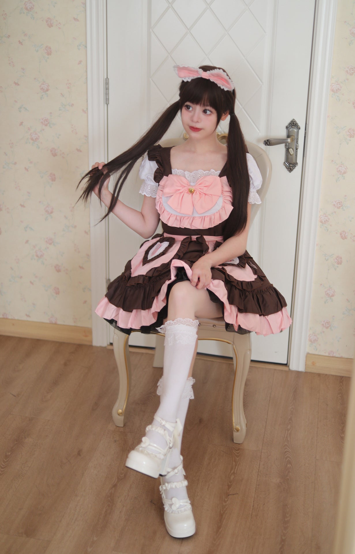 Original Cute Bunny Maid Outfit Pink Brown Plus Cosplay Costume