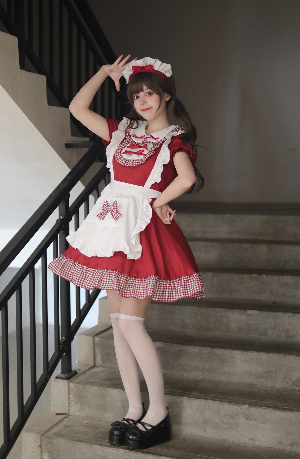 Classic Plaid Christmas Maid Outfit Plus Dress Cosplay Costume