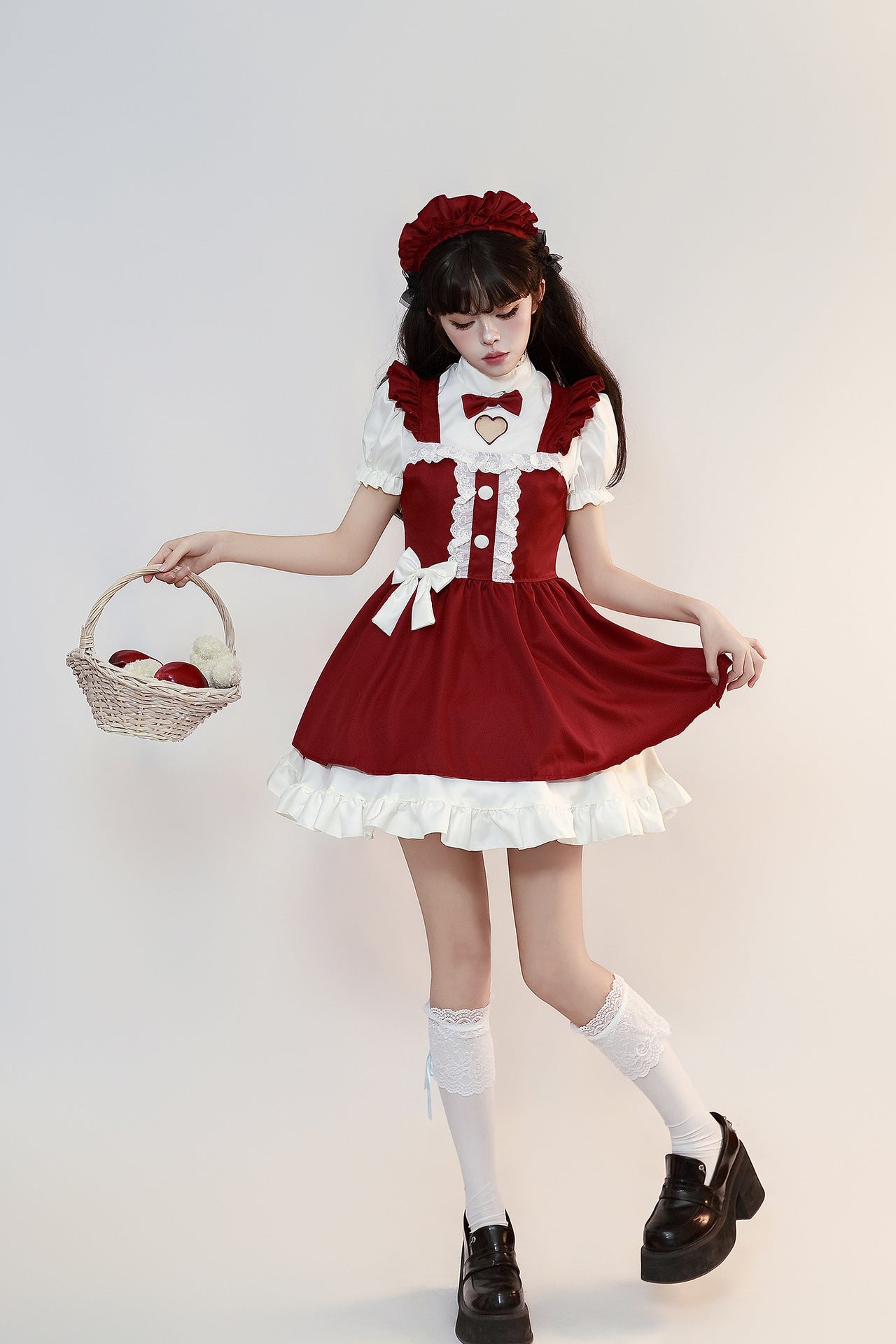 New Year Christmas Maid Outfit Plus Red Lolita Dress Costume