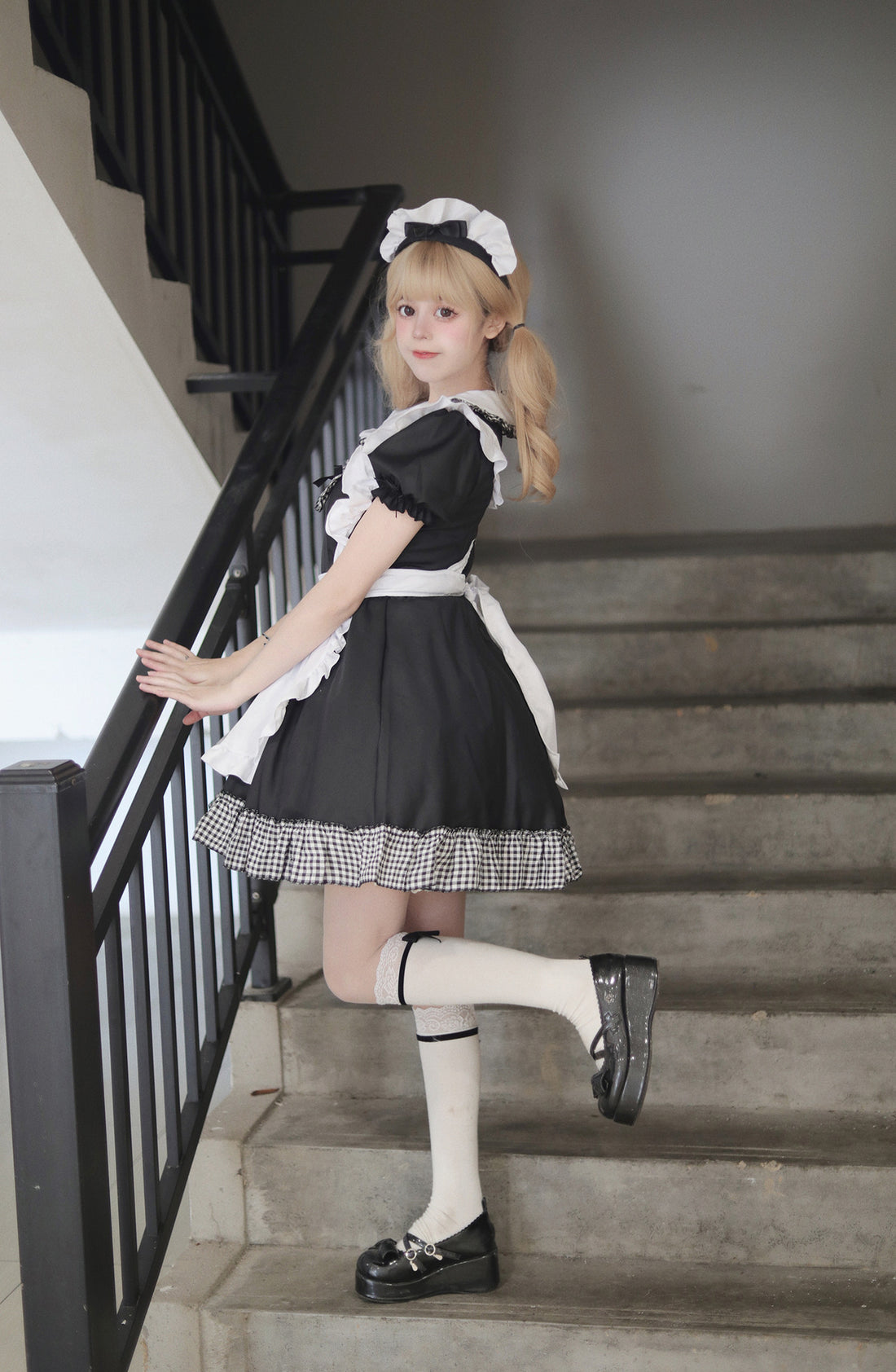 Classic Plaid Christmas Maid Outfit Plus Dress Cosplay Costume