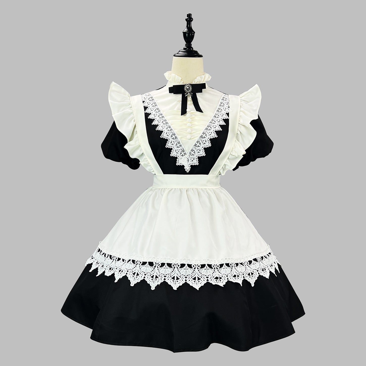 Gothic Black Long and Short Maid Outfit Halloween Cosplay Costume