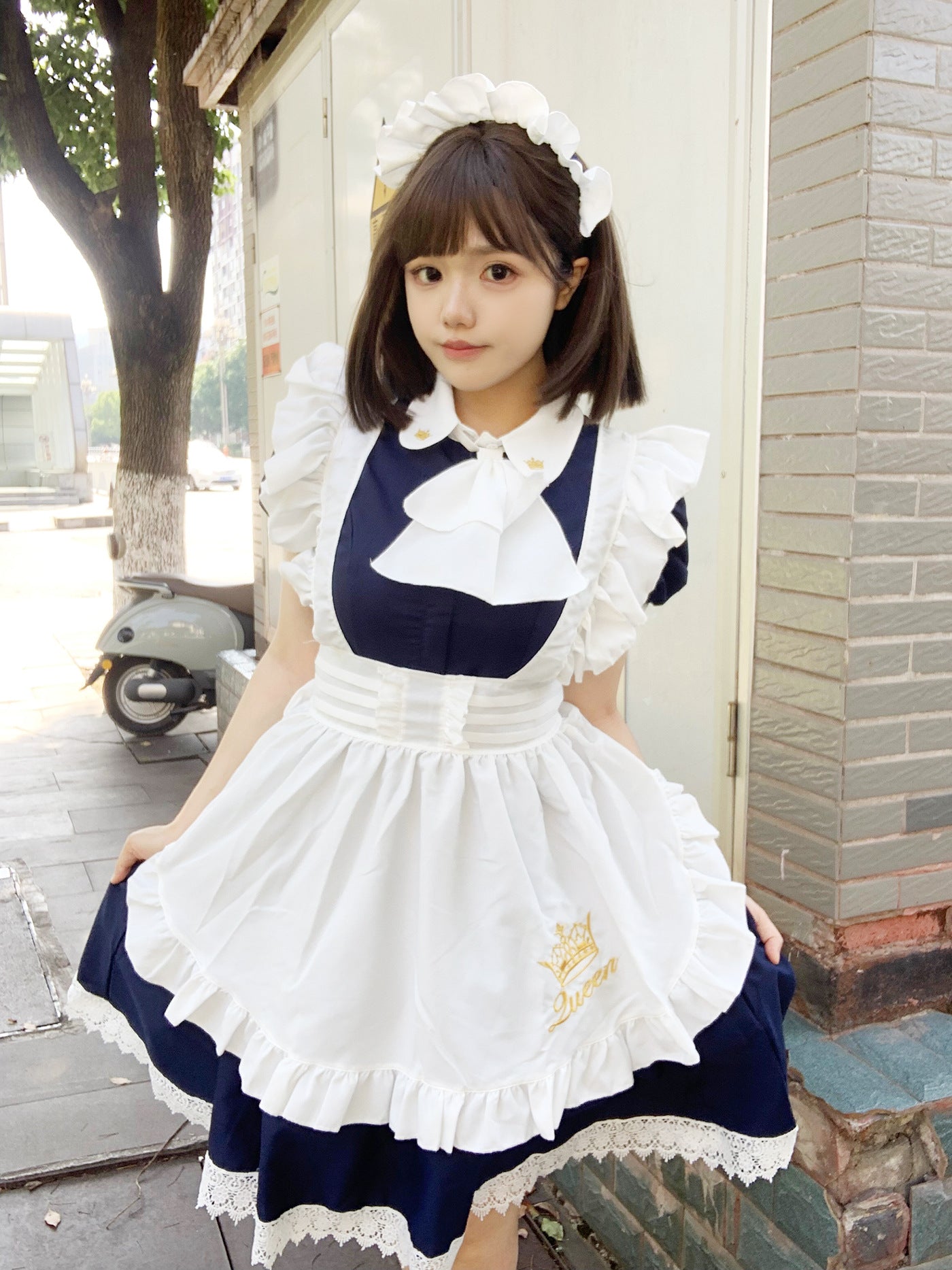 Queen Crown British Maid Outfit Long Dress Plus Cosplay Costume