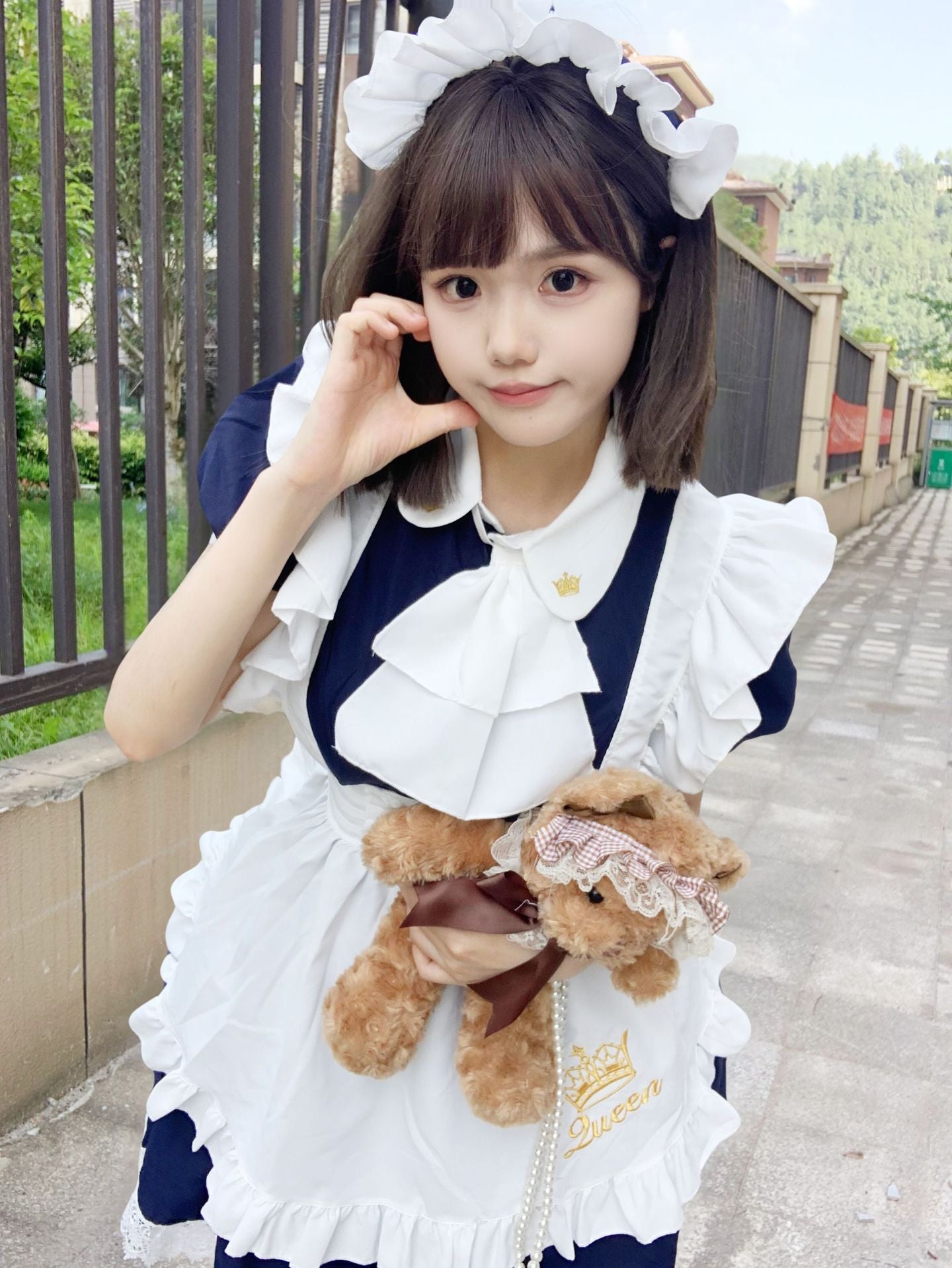 Queen Crown British Maid Outfit Long Dress Plus Cosplay Costume