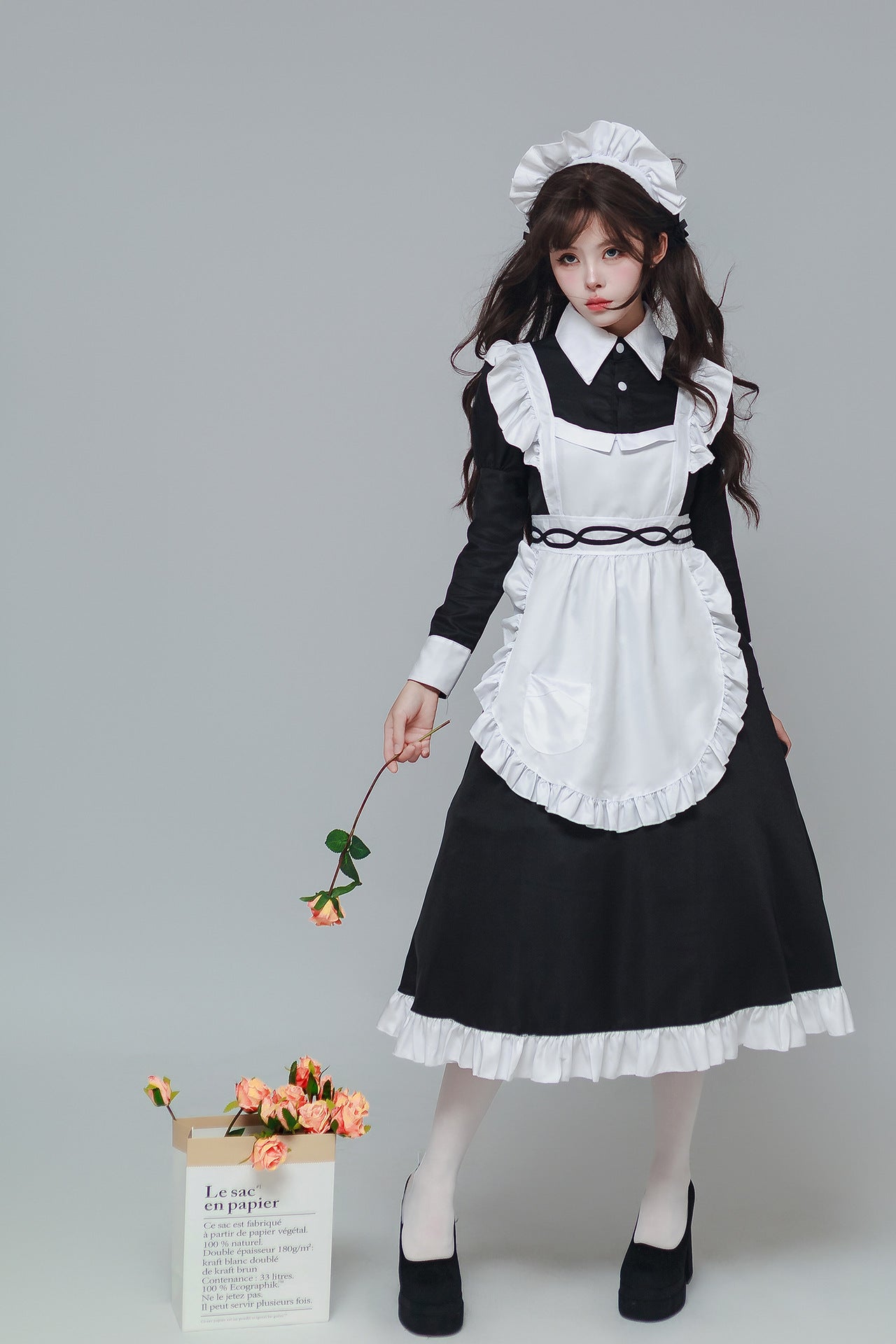Classical Black White Long Maid Outfit Plus Dress Cosplay Costume