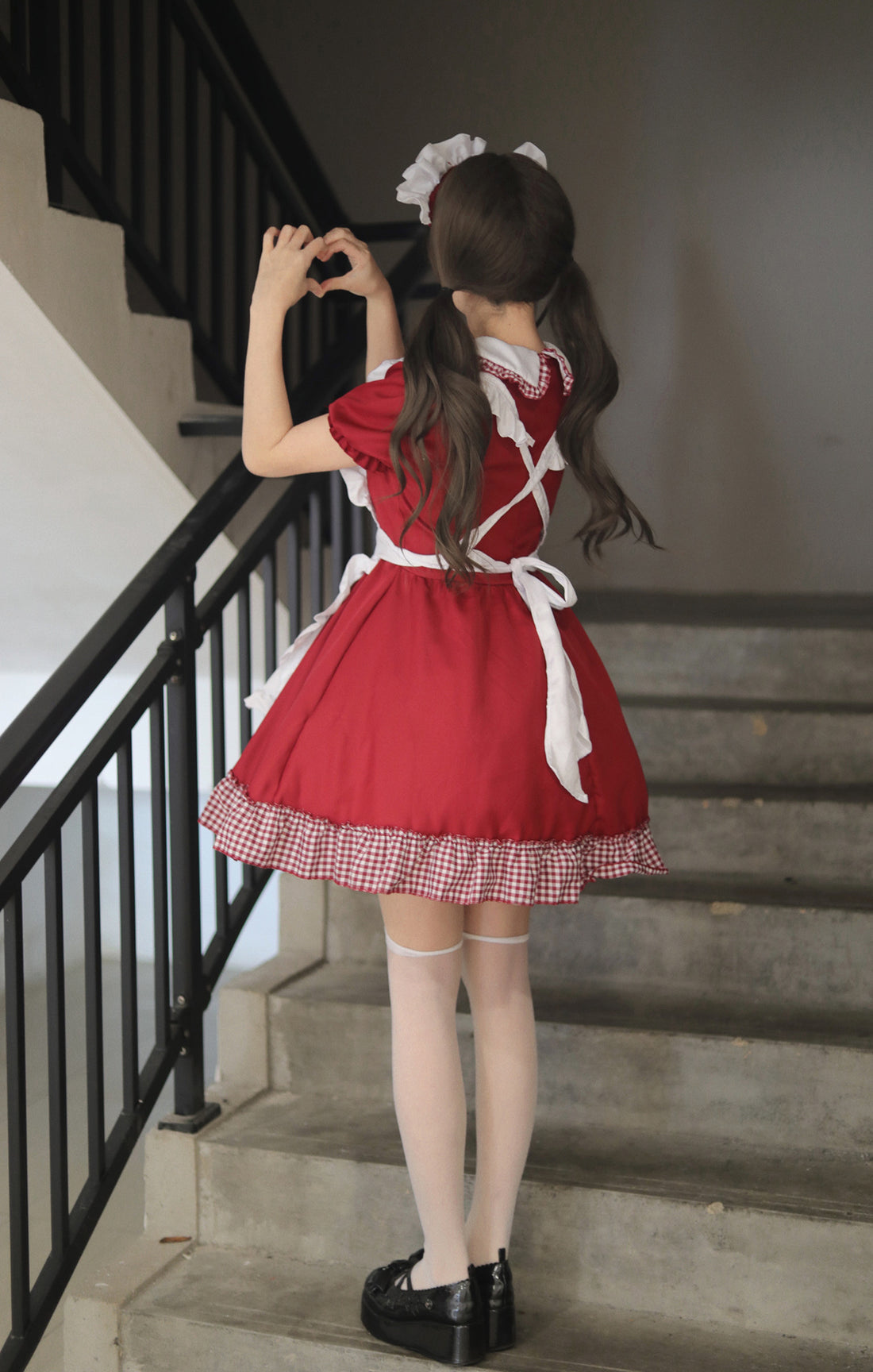 Classic Plaid Christmas Maid Outfit Plus Dress Cosplay Costume