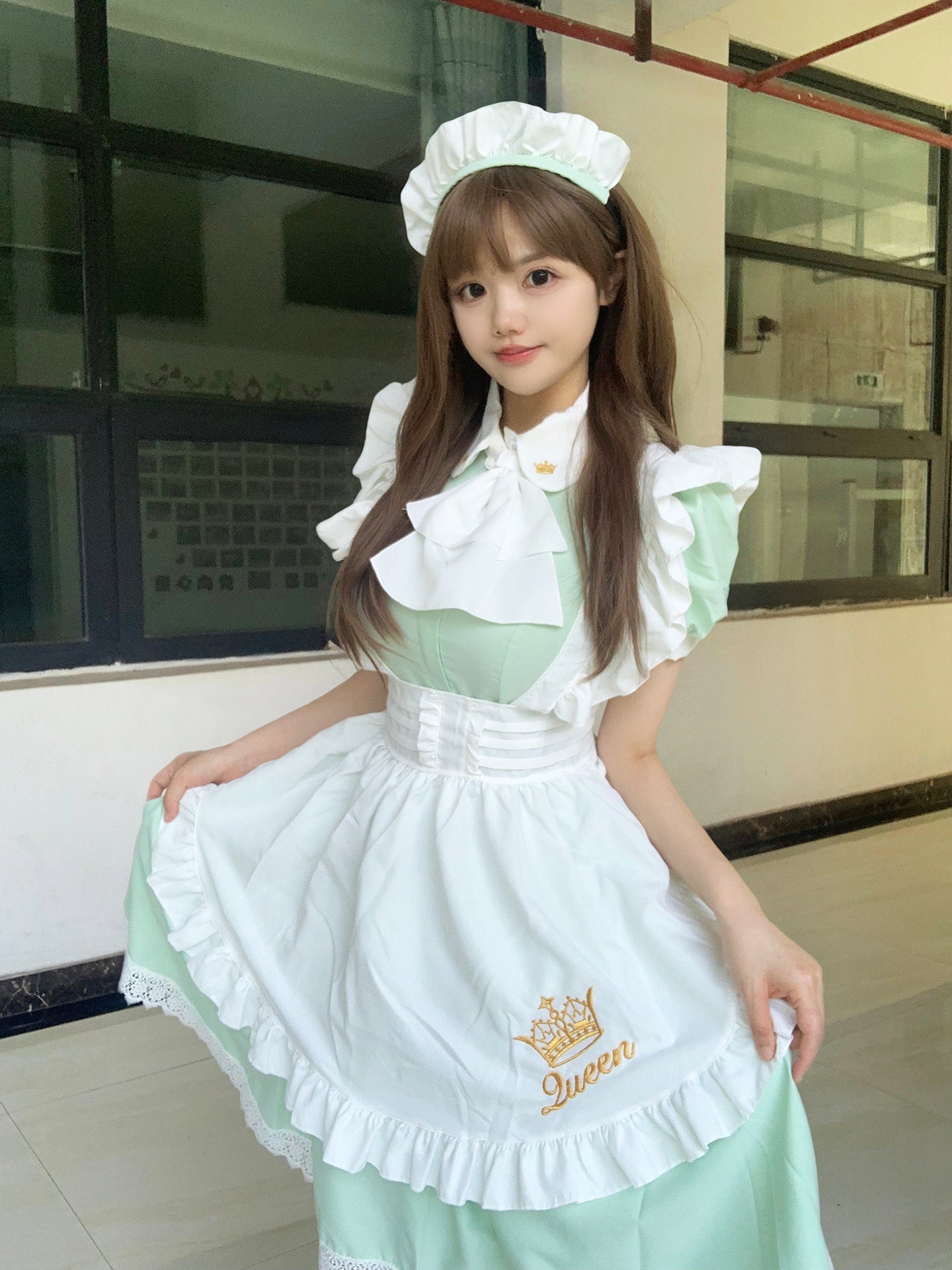 Queen Crown British Maid Outfit Long Dress Plus Cosplay Costume