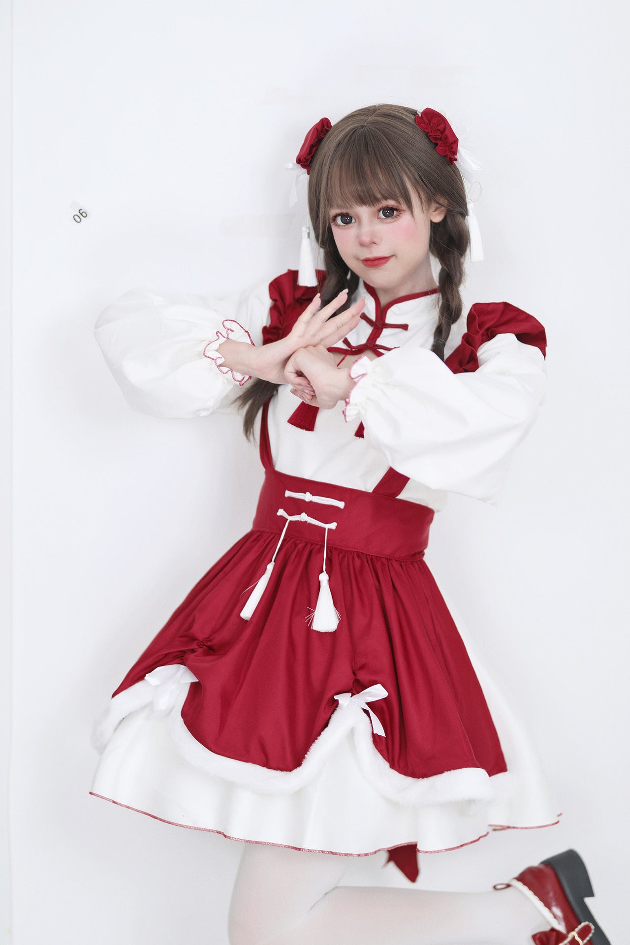 Chinese Cheongsam Collar New Year Maid Outfit Dress Cosplay Costume