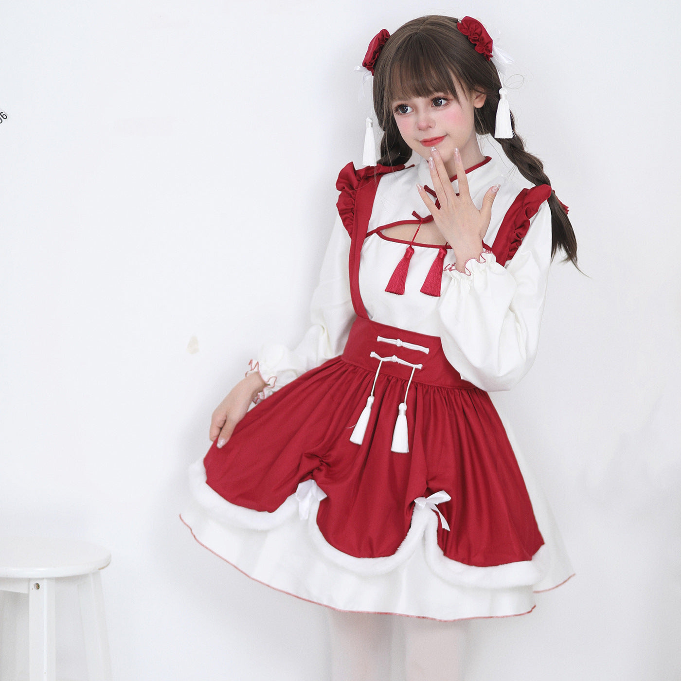 Chinese Cheongsam Collar New Year Maid Outfit Dress Cosplay Costume