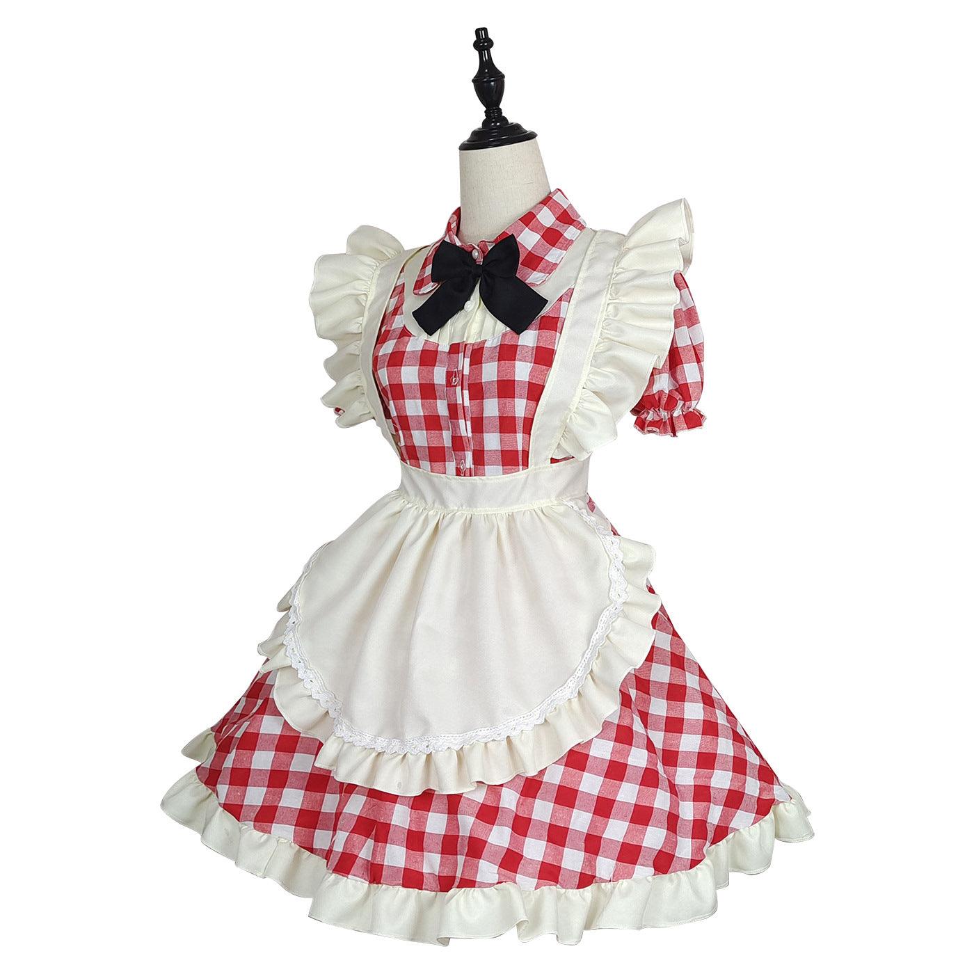Black Red Grid Plus Size Maid Outfit Dress Fancy Cosplay Costume