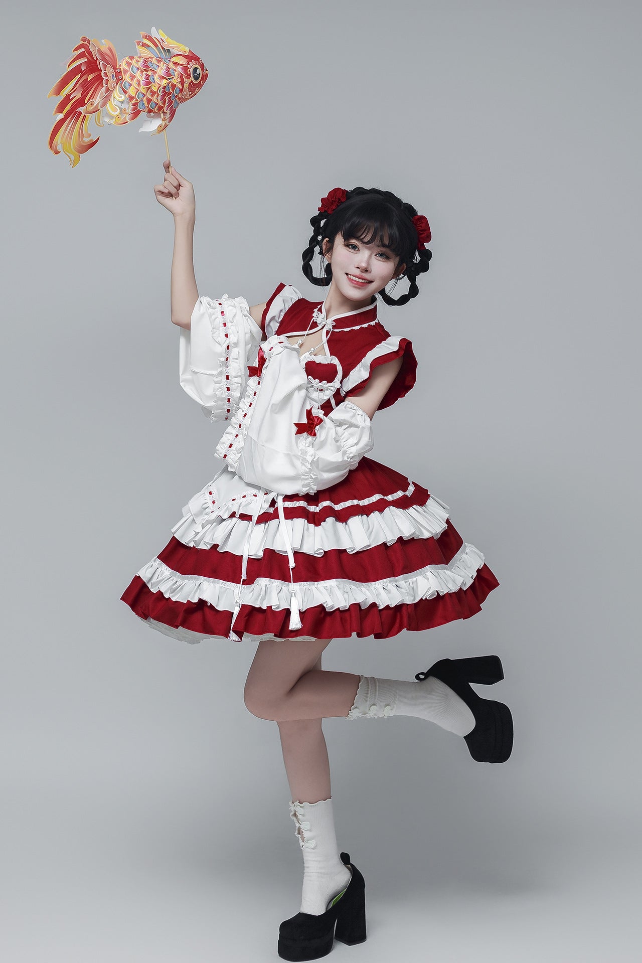 Chinese Cheongsam New Year Lolita Maid Outfit Cosplay Costume