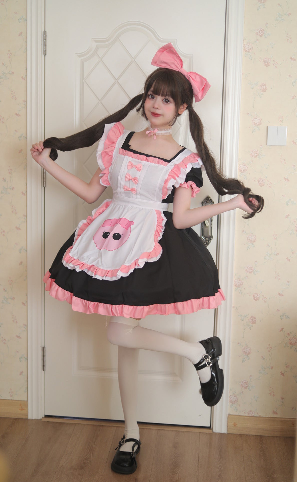 Cute Kuromi Original Maid Outfit Pink Black Plus Cosplay Costume