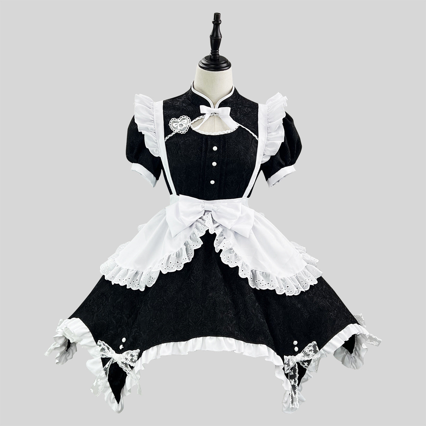 Black Low Contrast Damask Maid Outfit Cheongsam Cosplay Costume