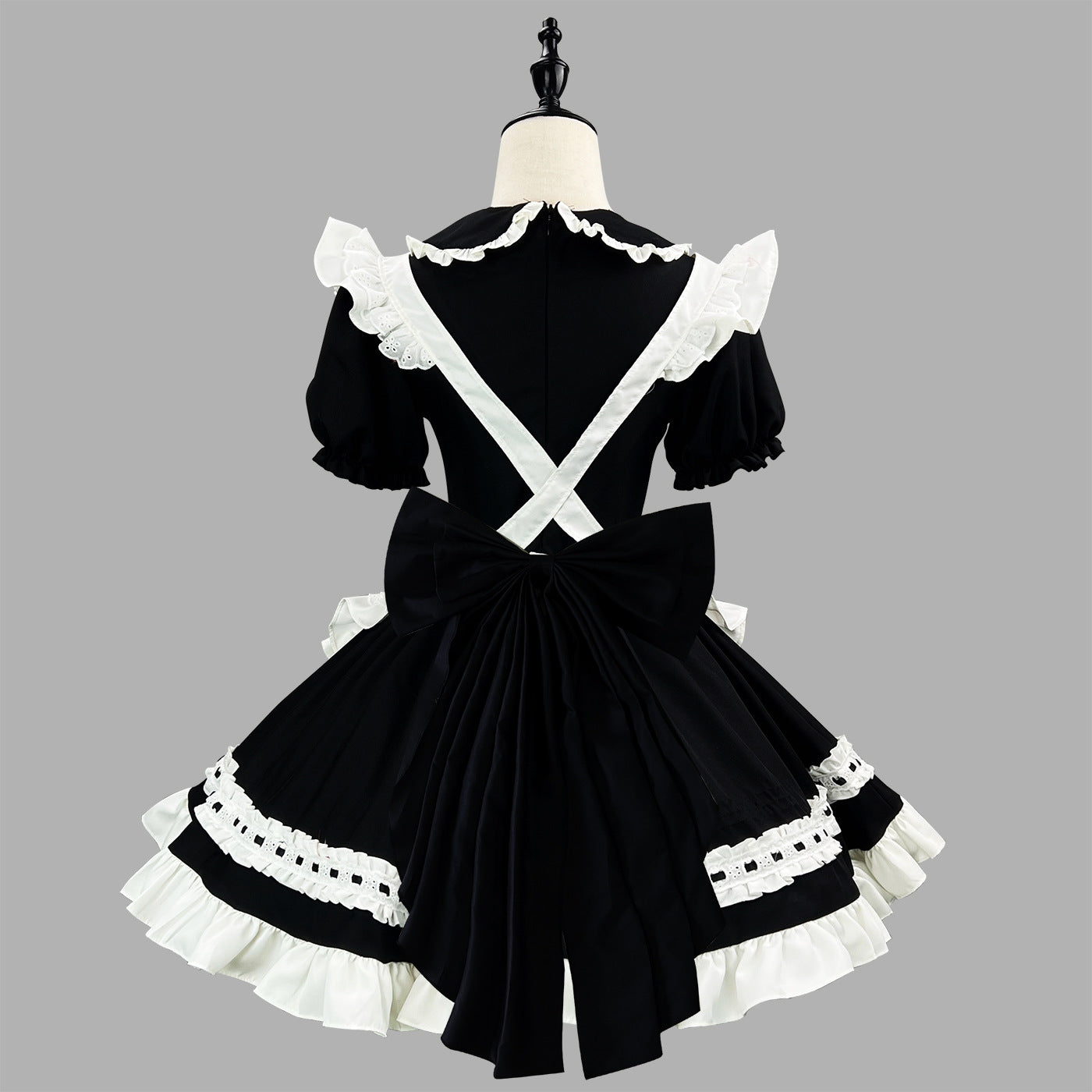 Cafe Waitress Red Bow Maid Outfit Lolita Dress Cosplay Costume