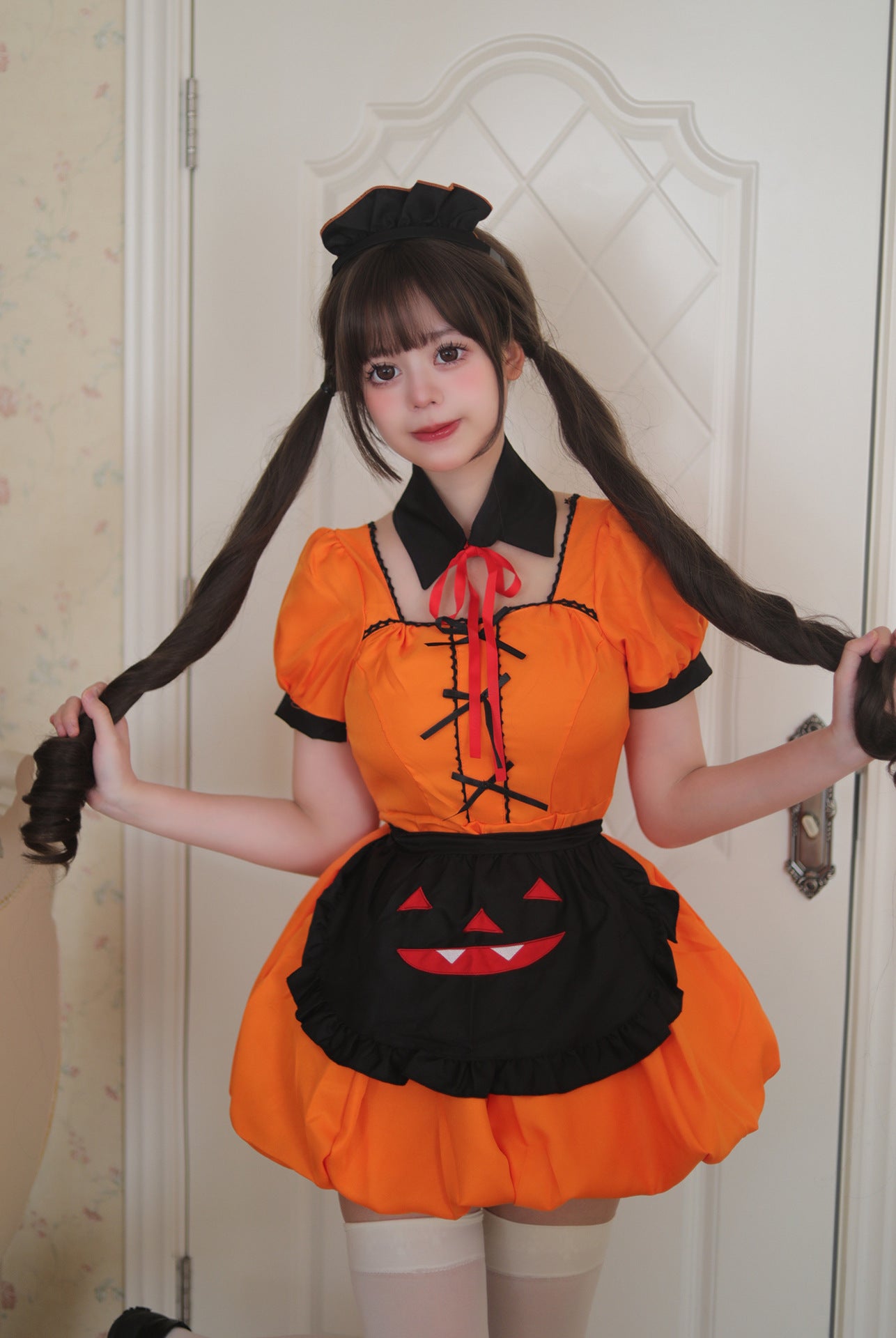 Halloween Pumpkin Plus Size Maid Outfit Dress Cosplay Costume