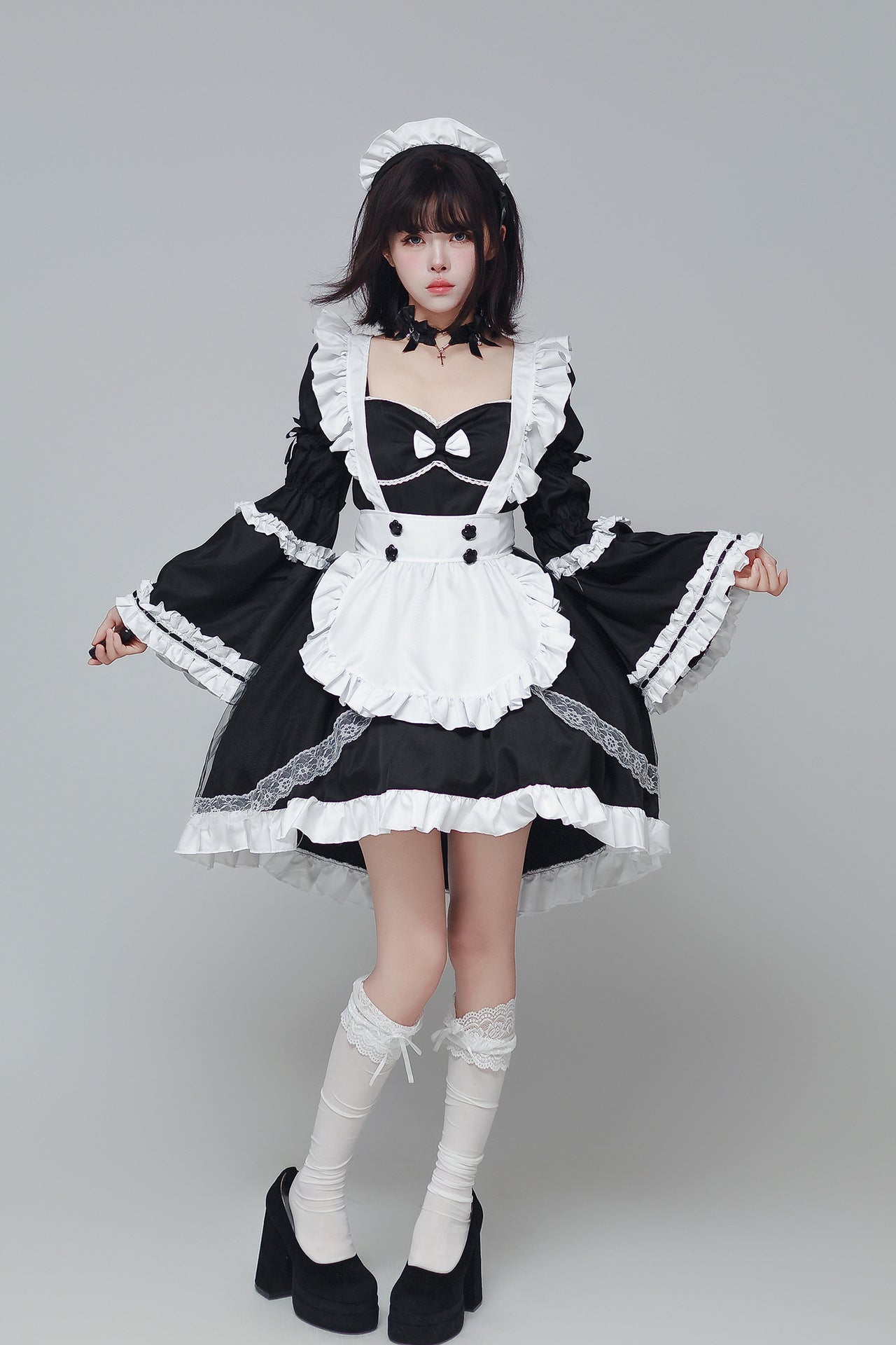 Flared Long Sleeves Dance Maid Outfit Plus Dress Cosplay Costume