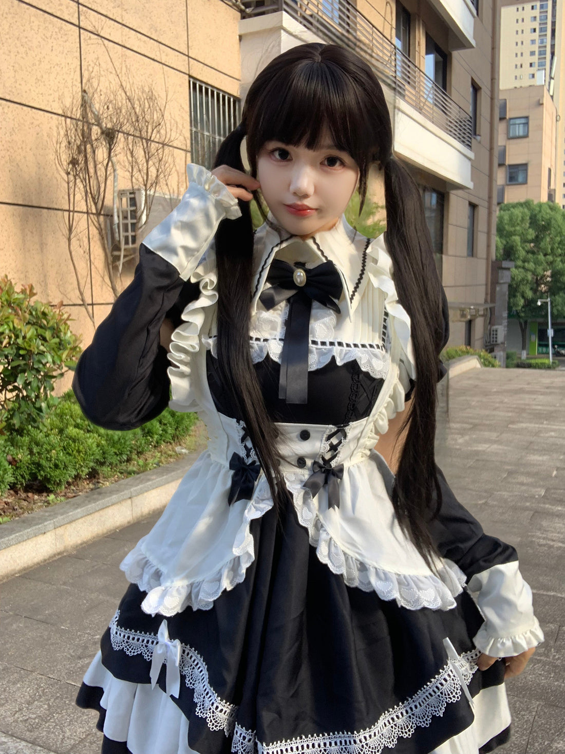Removable Sleeves Maid Outfit Black Plus Size Cosplay Costume