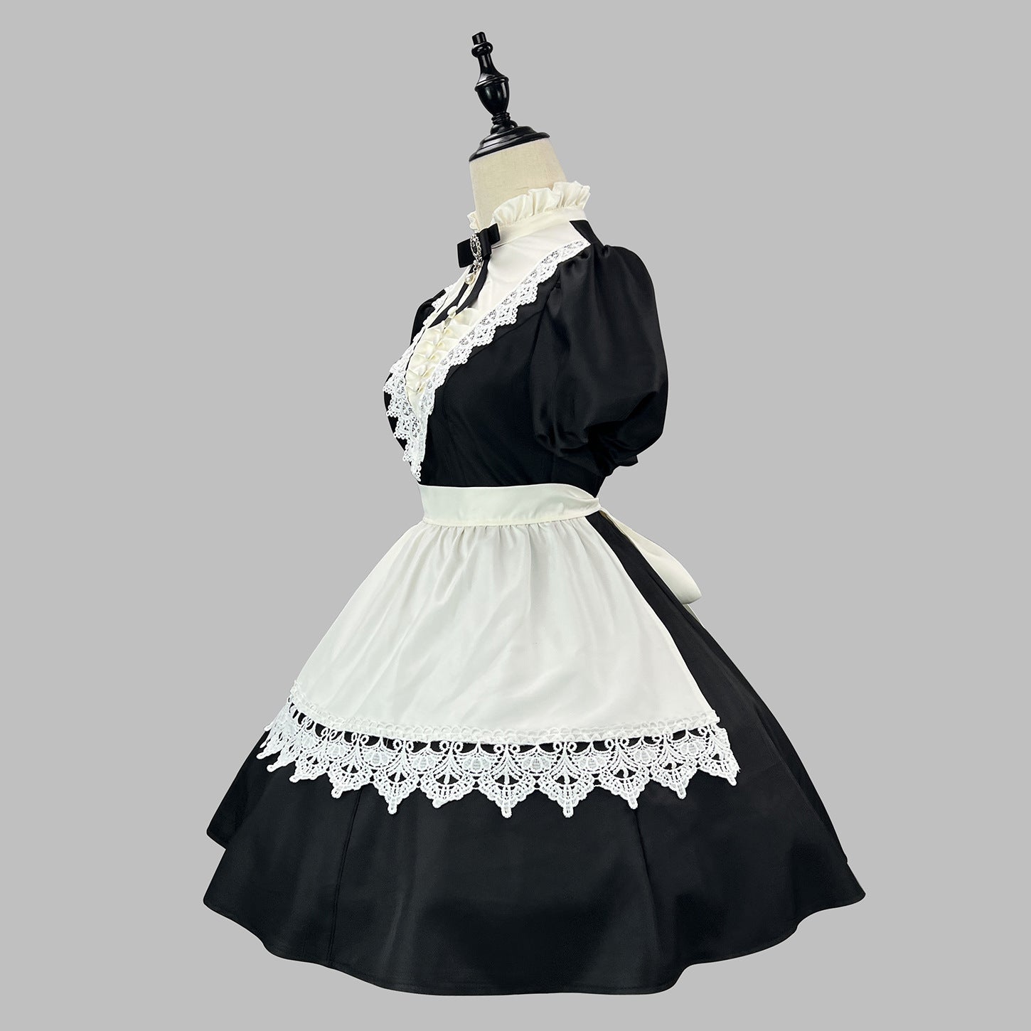Gothic Black Long and Short Maid Outfit Halloween Cosplay Costume
