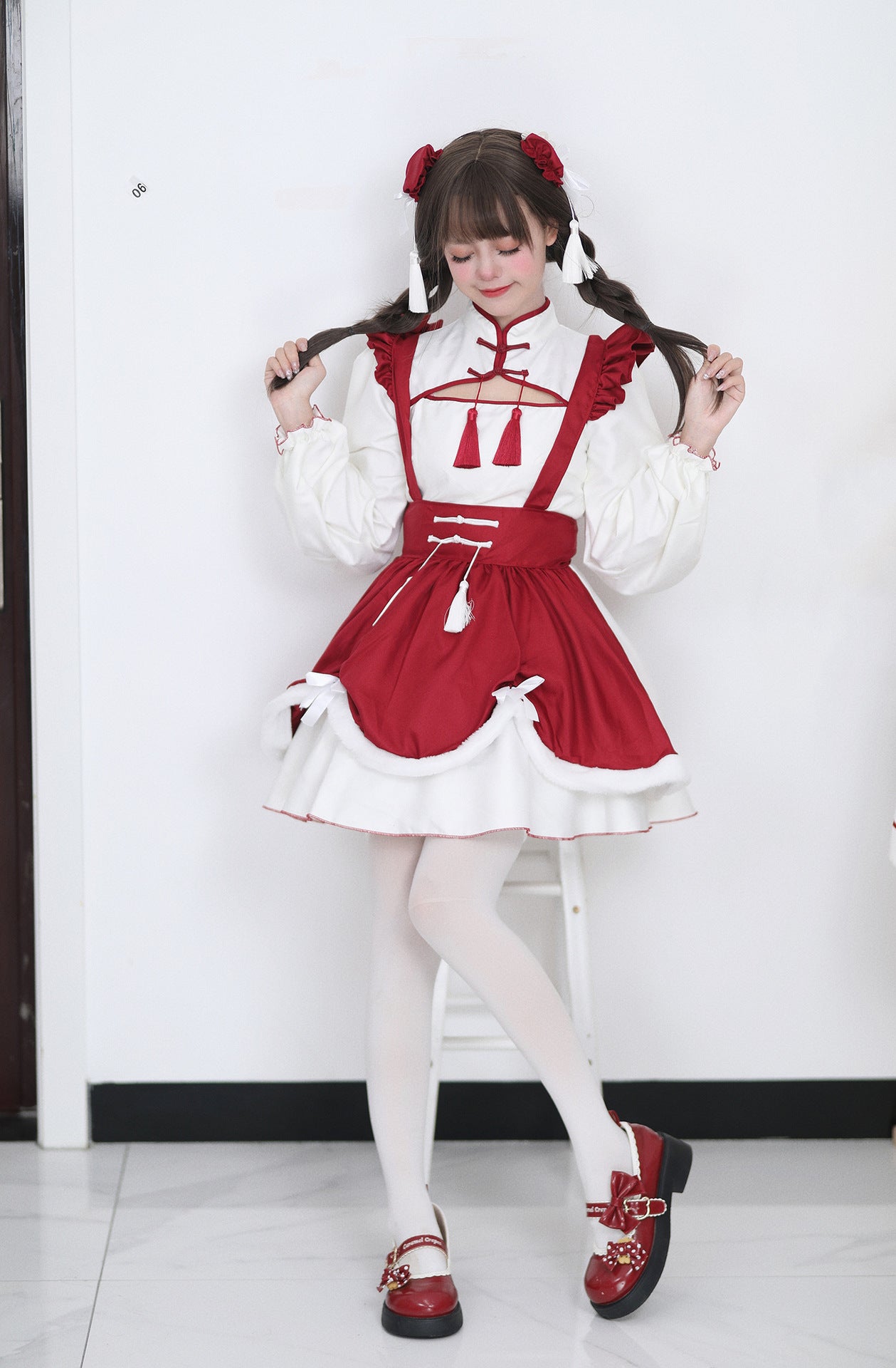 Chinese Cheongsam Collar New Year Maid Outfit Dress Cosplay Costume