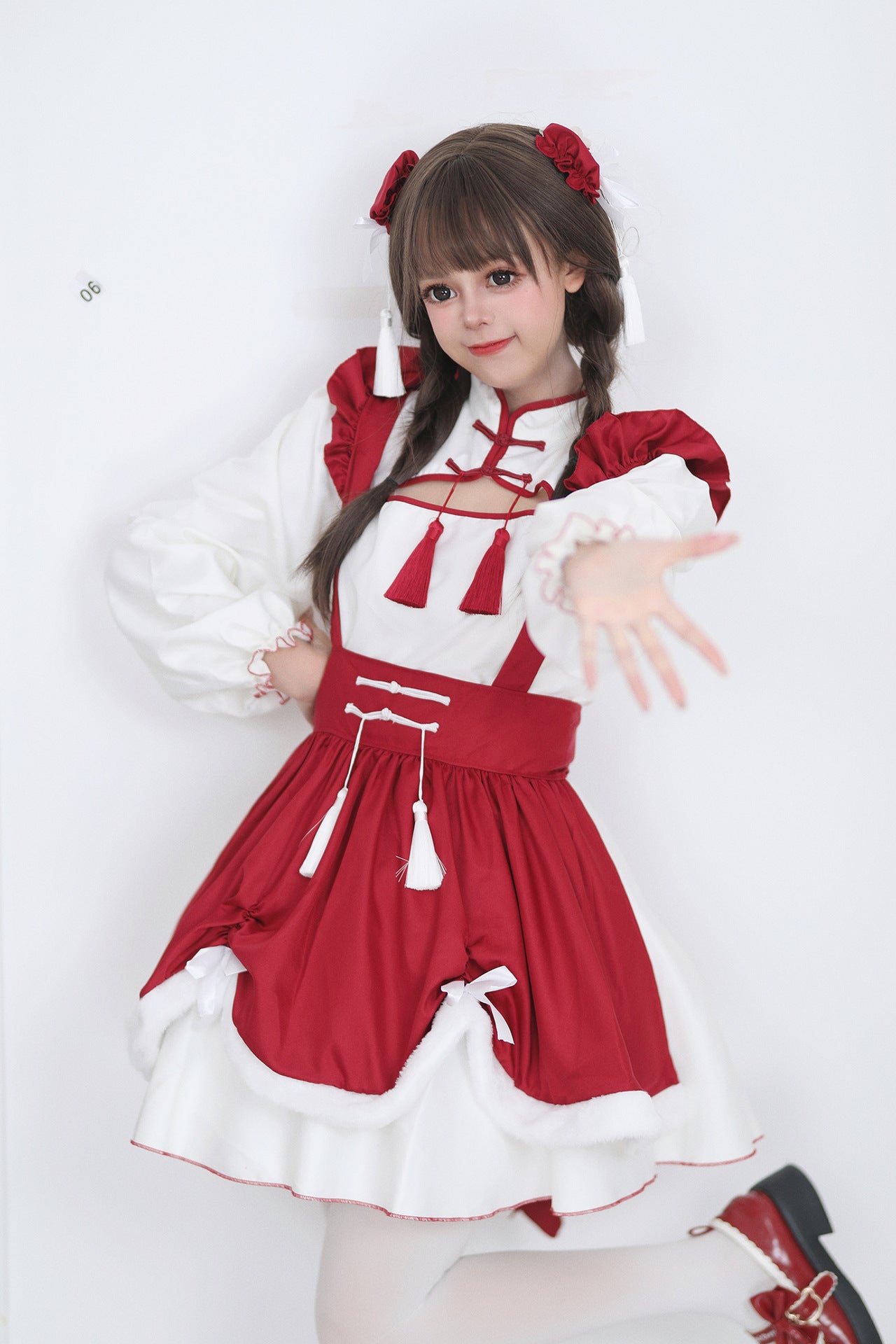Chinese Cheongsam Collar New Year Maid Outfit Dress Cosplay Costume