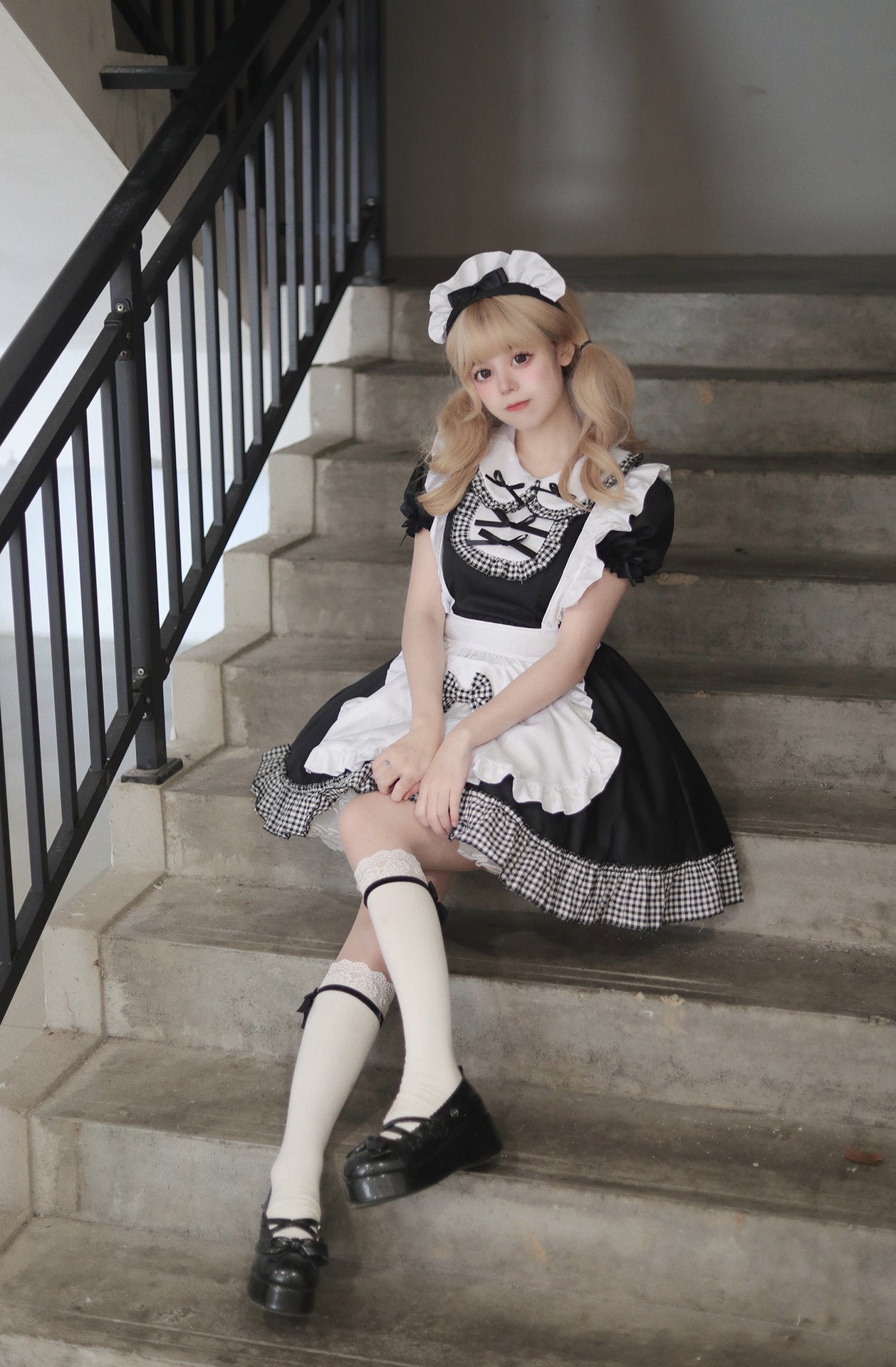 Classic Plaid Christmas Maid Outfit Plus Dress Cosplay Costume