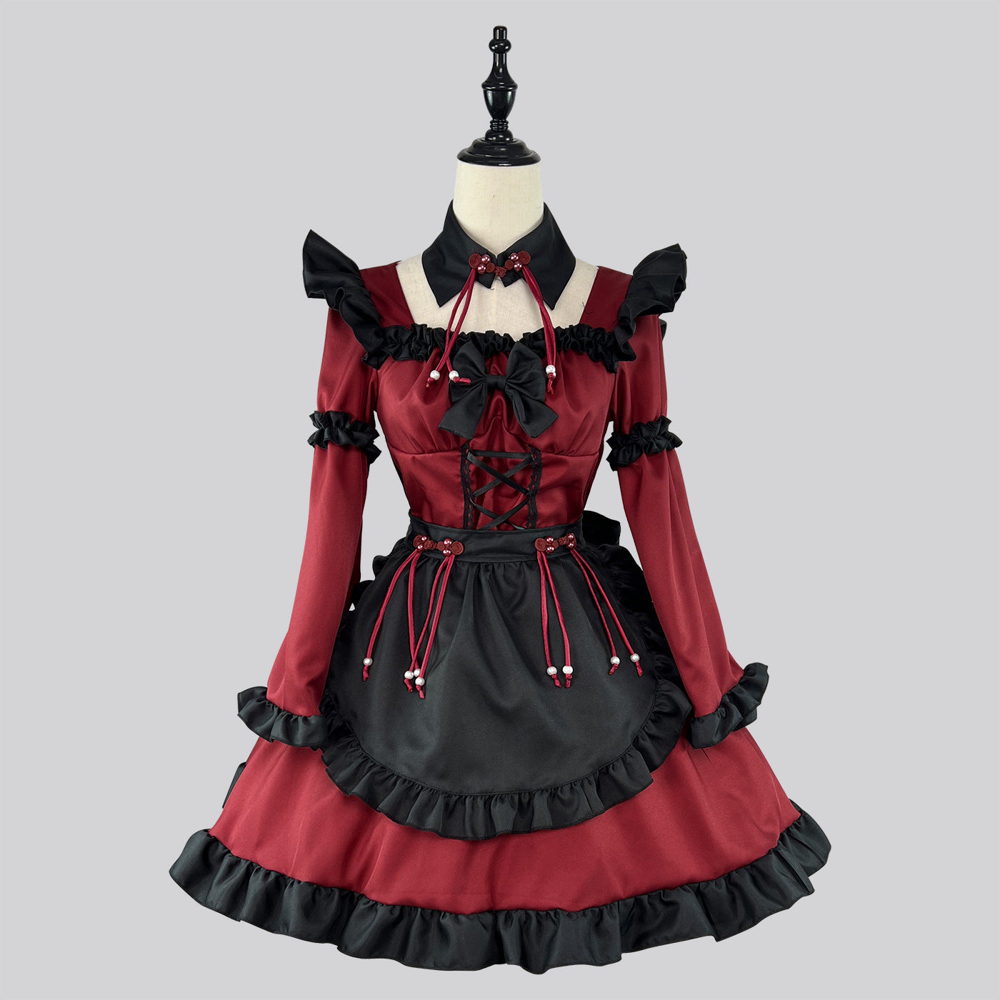 Dark Red Gothic Little Devil Maid Outfit Plus Cosplay Costume