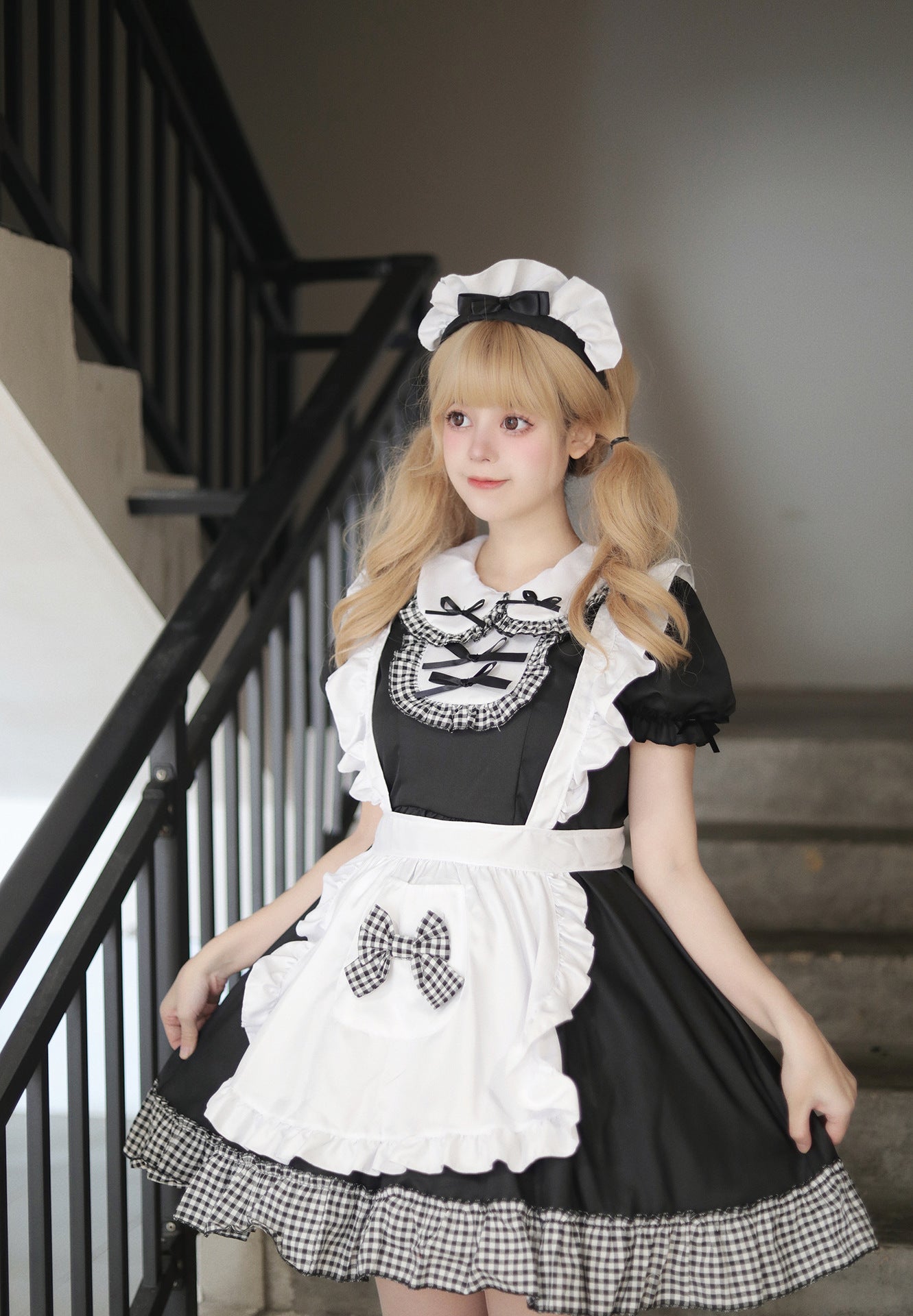 Classic Plaid Christmas Maid Outfit Plus Dress Cosplay Costume