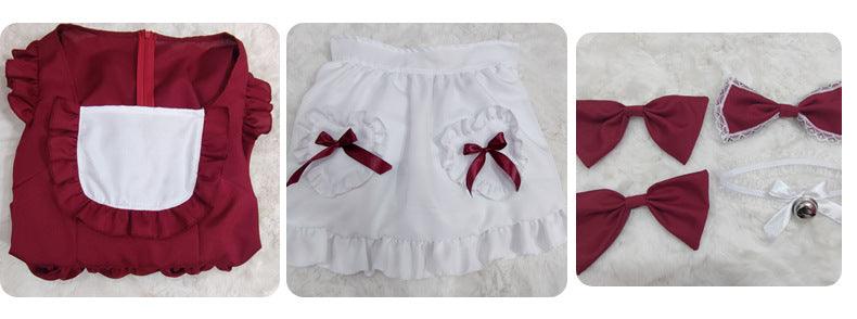 Red Maid Uniform Anime Cat Maid Outfit Dress Cosplay Costume