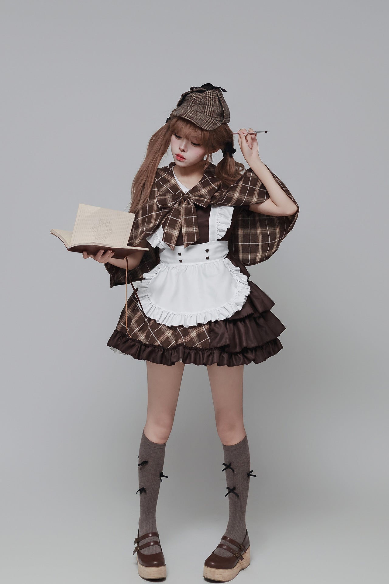 Detective Style Maid Outfit with Wrap Hat Plus Cosplay Costume