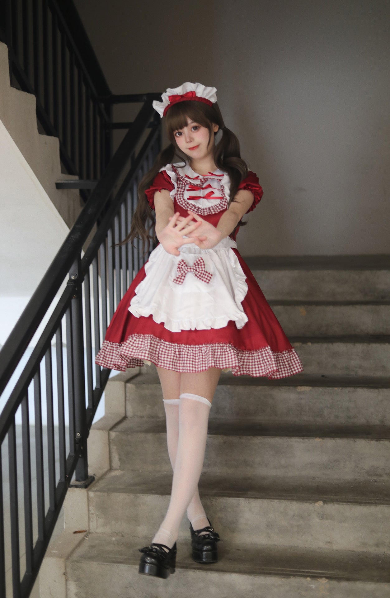 Classic Plaid Christmas Maid Outfit Plus Dress Cosplay Costume