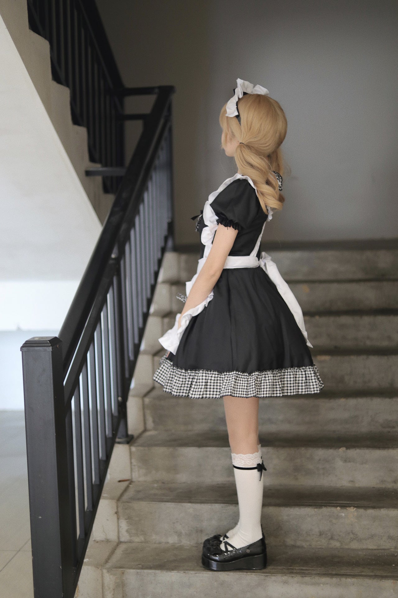 Classic Plaid Christmas Maid Outfit Plus Dress Cosplay Costume