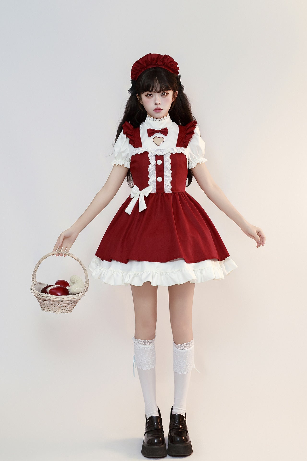 New Year Christmas Maid Outfit Plus Red Lolita Dress Costume