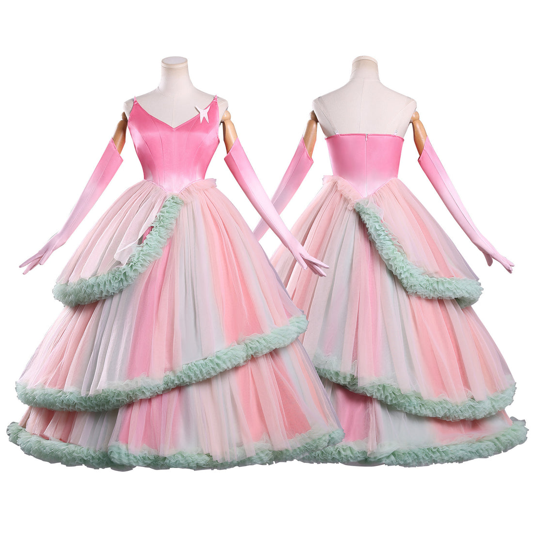 Wicked: For Good Witch Glinda Pink Green Dress Cosplay Costumes