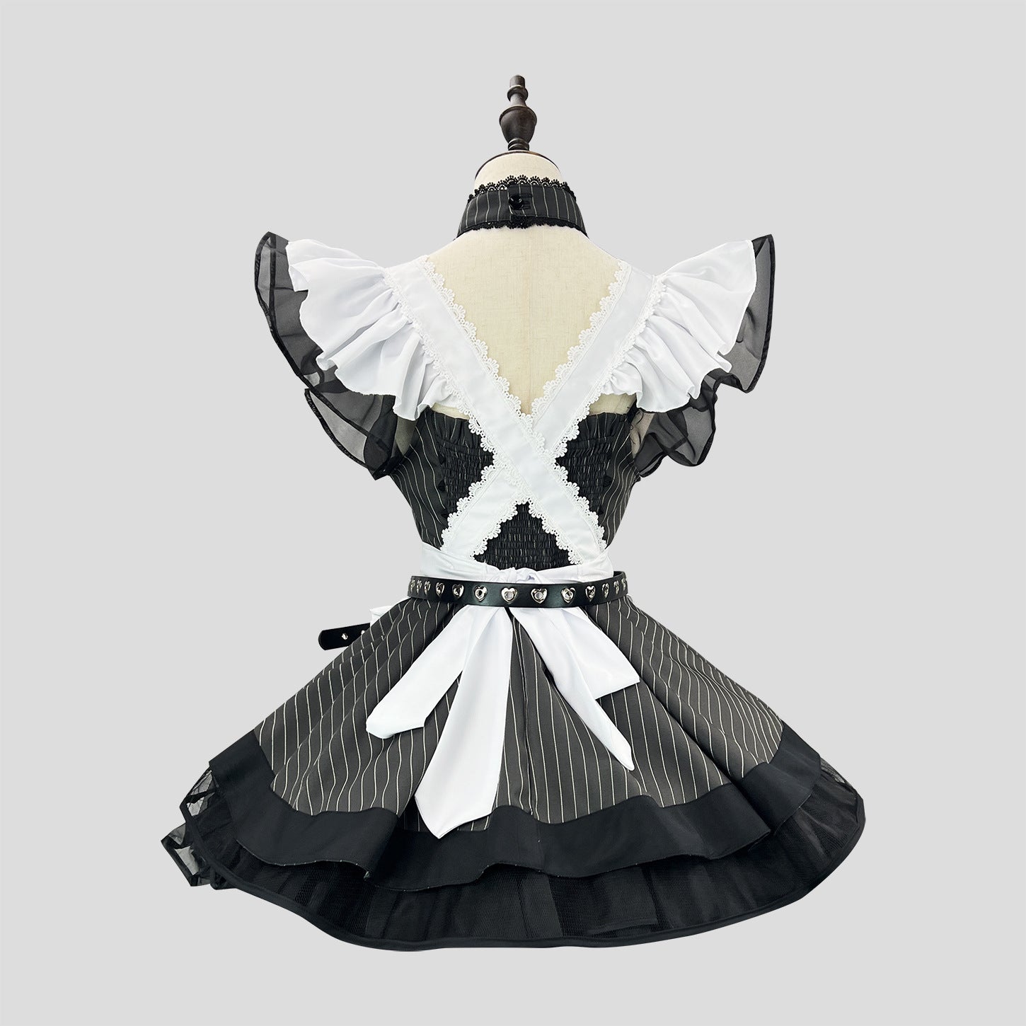 Black White Stripes Maid Outfit Lolita Short Dress Cosplay Costume