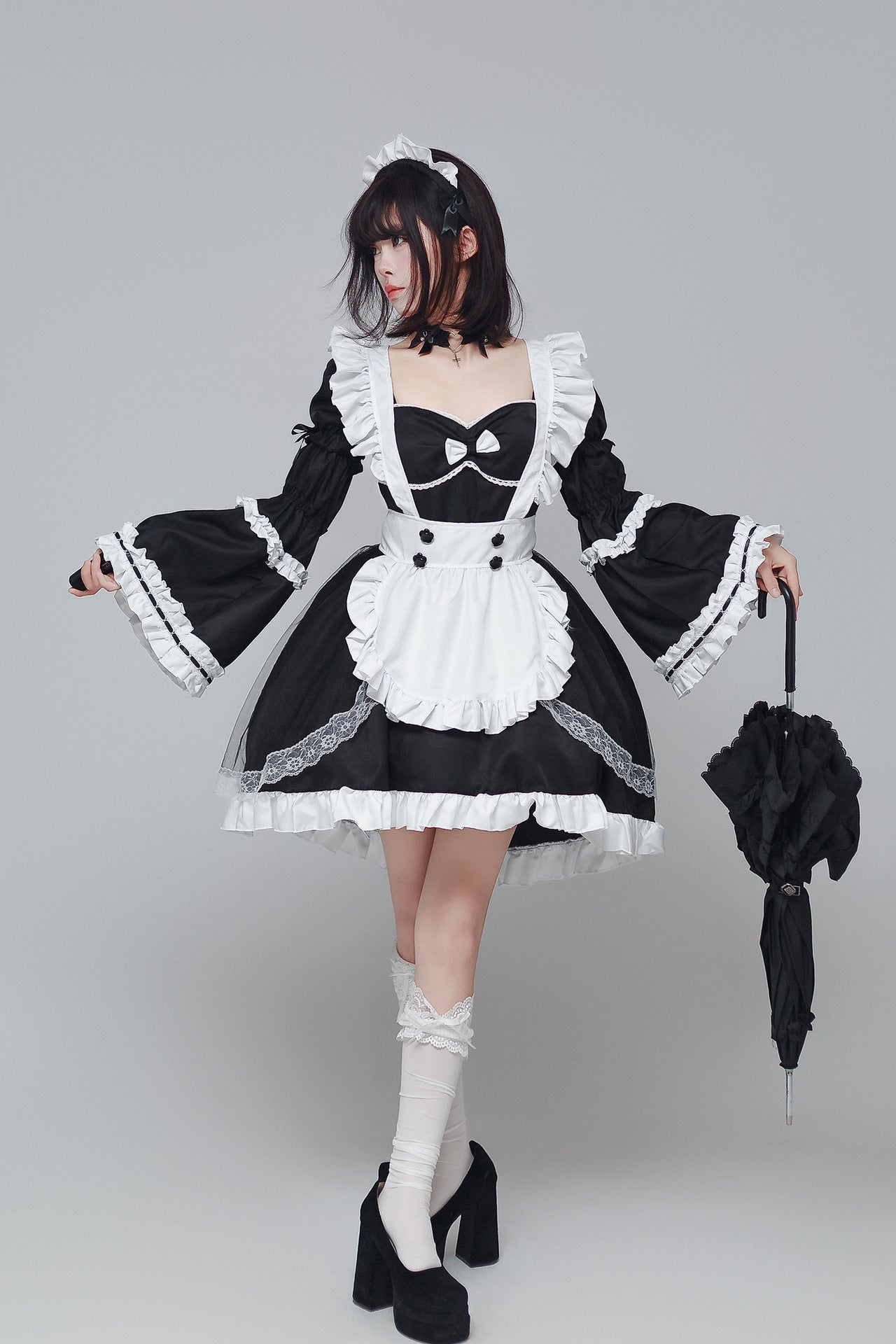 Flared Long Sleeves Dance Maid Outfit Plus Dress Cosplay Costume