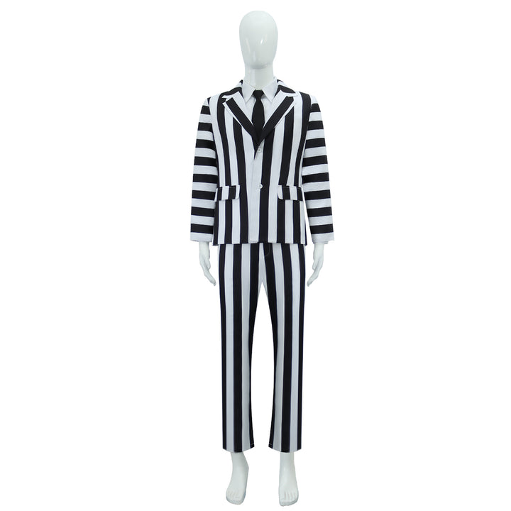 Beetle Juice Michael Keaton Stripe Suit Halloween Cosplay Costumes