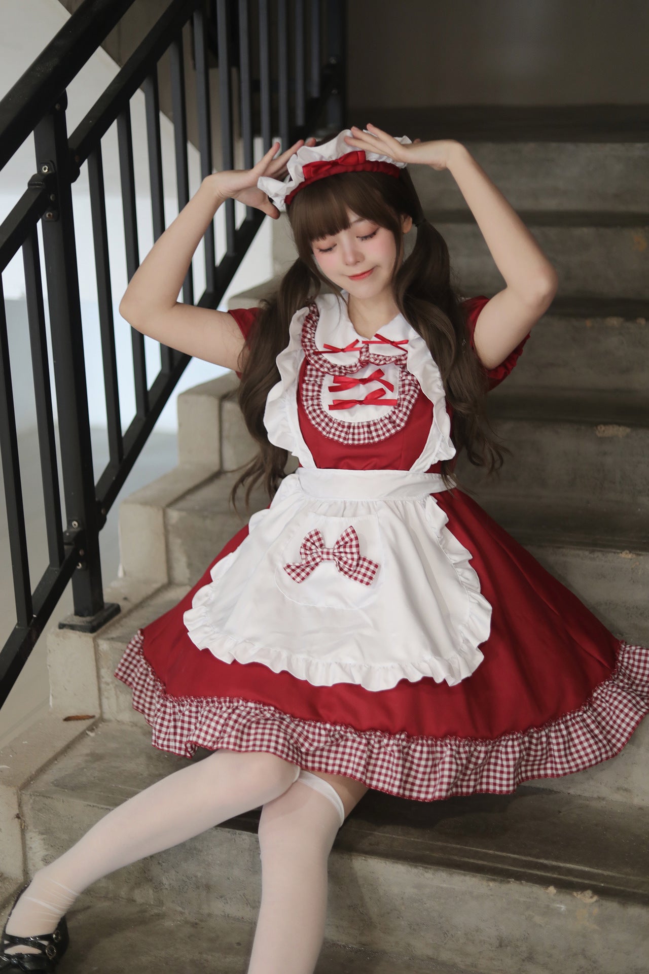 Classic Plaid Christmas Maid Outfit Plus Dress Cosplay Costume