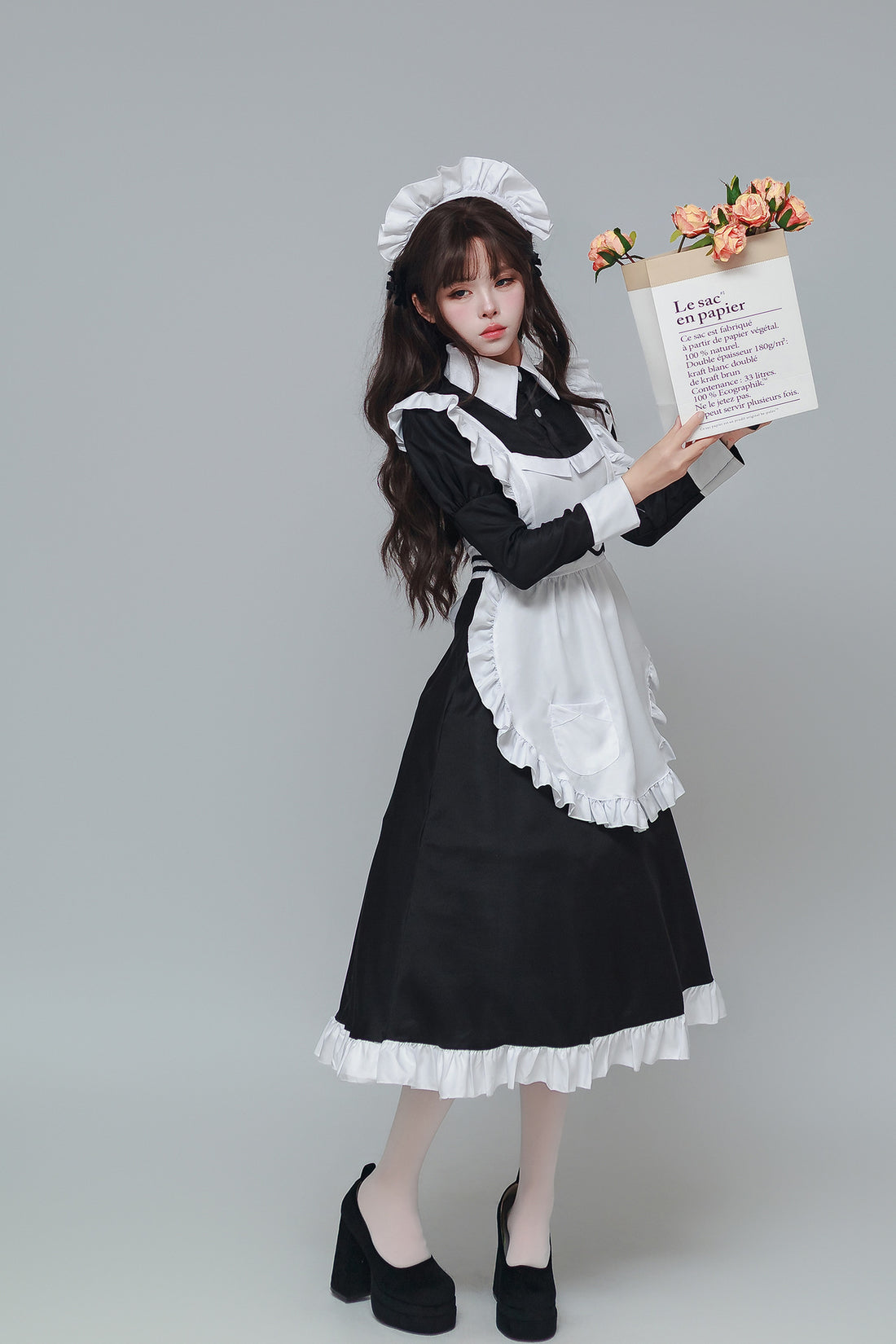 Classical Black White Long Maid Outfit Plus Dress Cosplay Costume