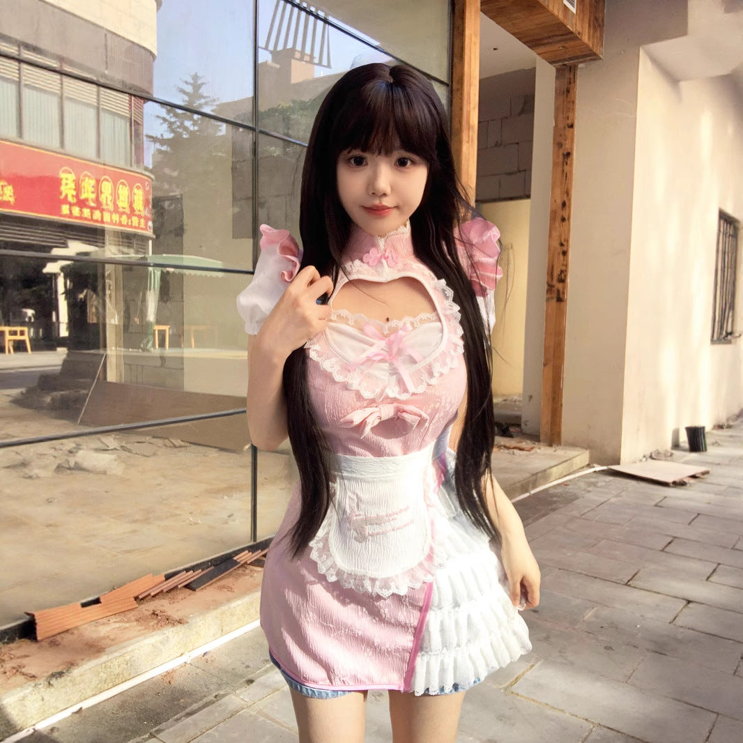 Pink Tight Bubble Dress Maid Outfit Plus Size Cosplay Costume