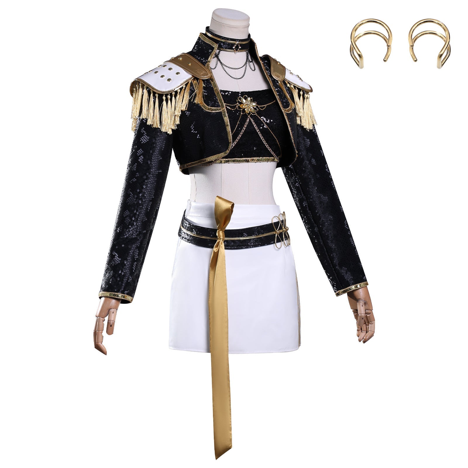 KPop Demon Hunters Mira Black Gold Outfit Adult Kids Cosplay Costumes
