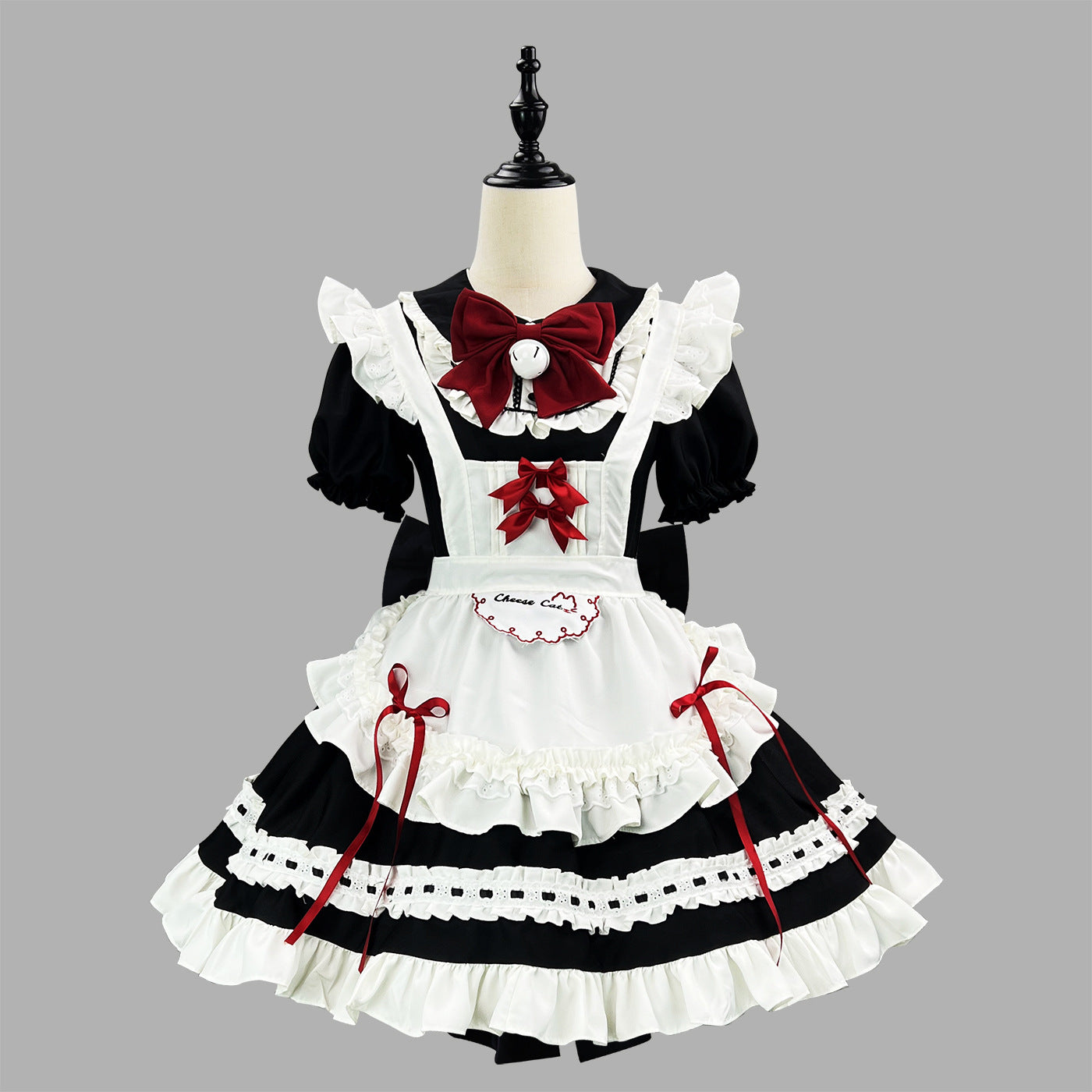 Cafe Waitress Red Bow Maid Outfit Lolita Dress Cosplay Costume