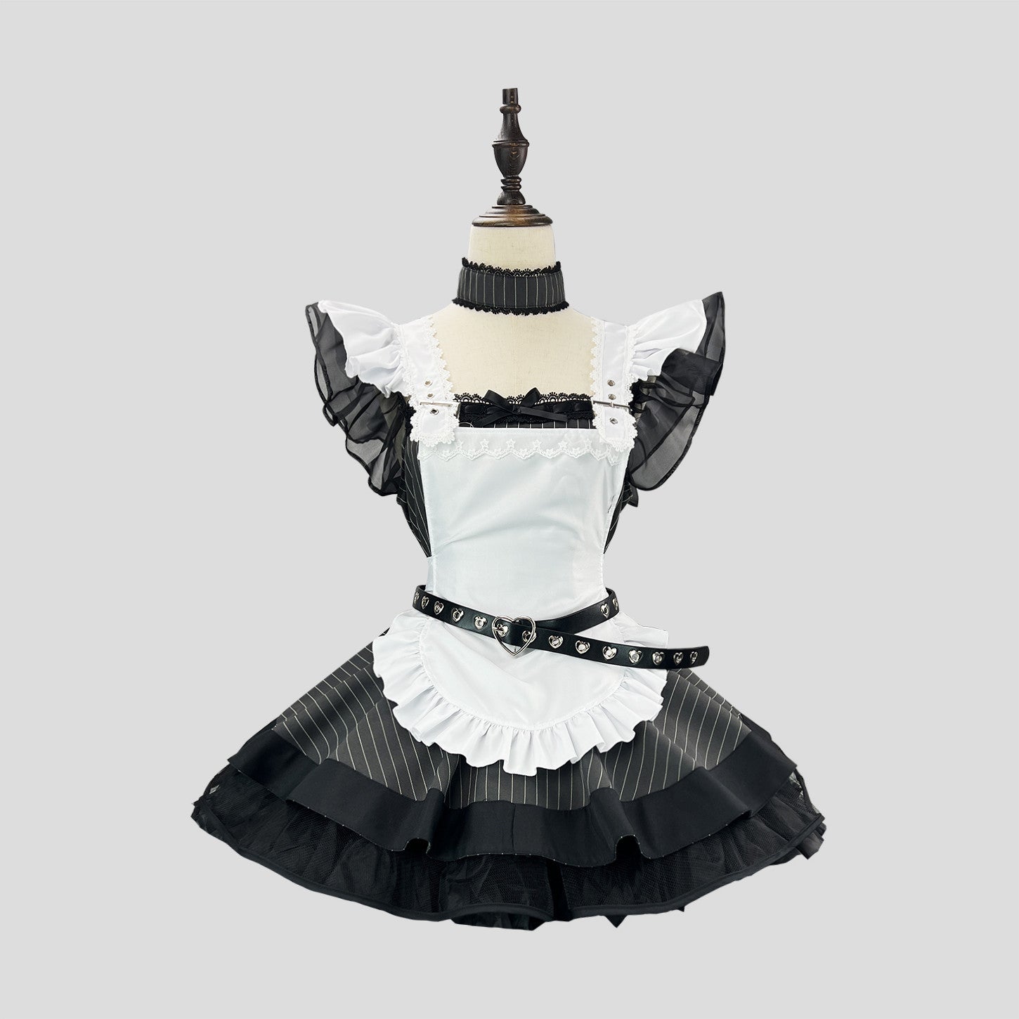 Black White Stripes Maid Outfit Lolita Short Dress Cosplay Costume