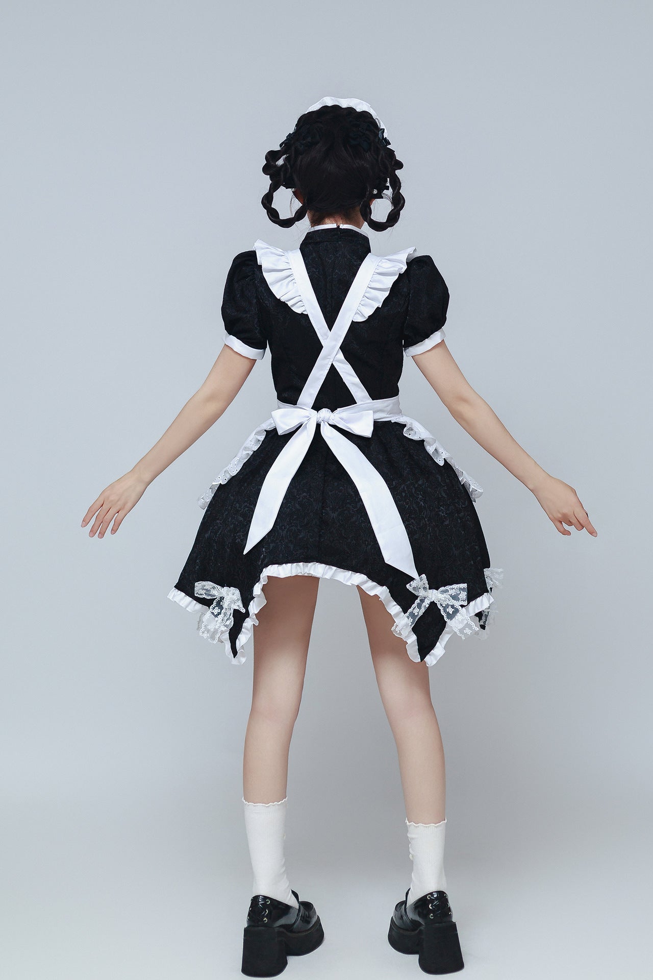 Black Low Contrast Damask Maid Outfit Cheongsam Cosplay Costume