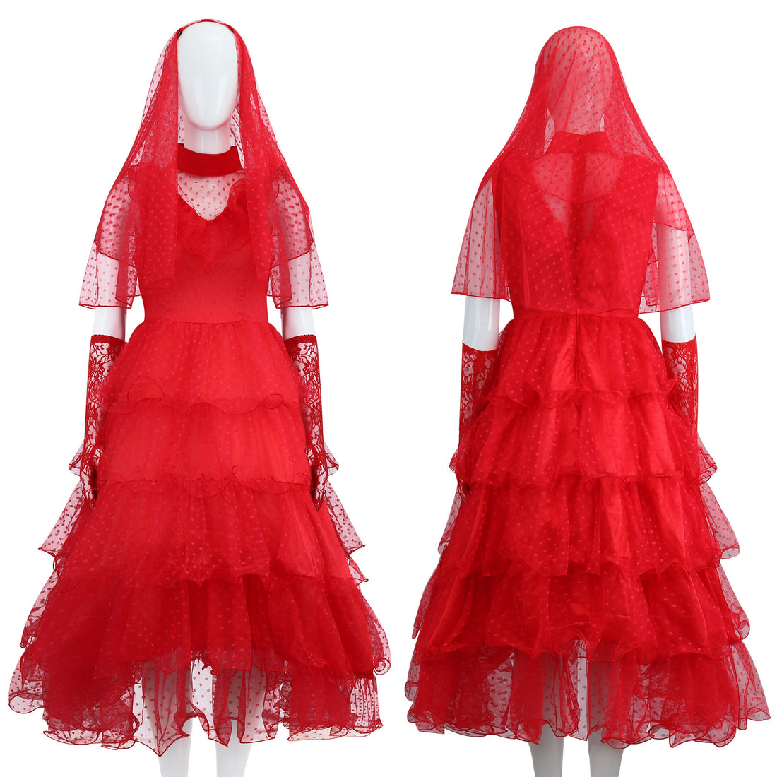 Beetle Juice Lydia Deetz Gilrs Red Wedding Dress Cosplay Costumes