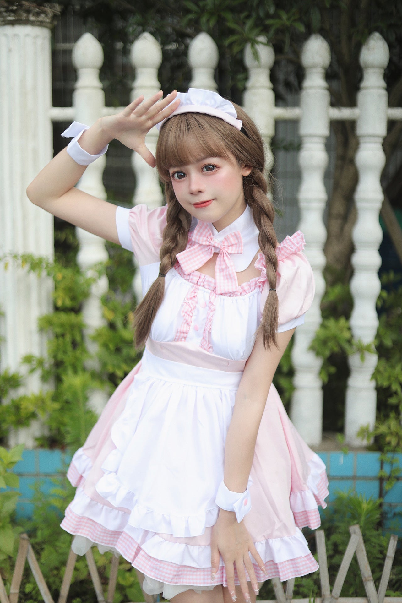 Akihabara Pink Plaid Maid Outfit Plus Dress Cosplay Costume