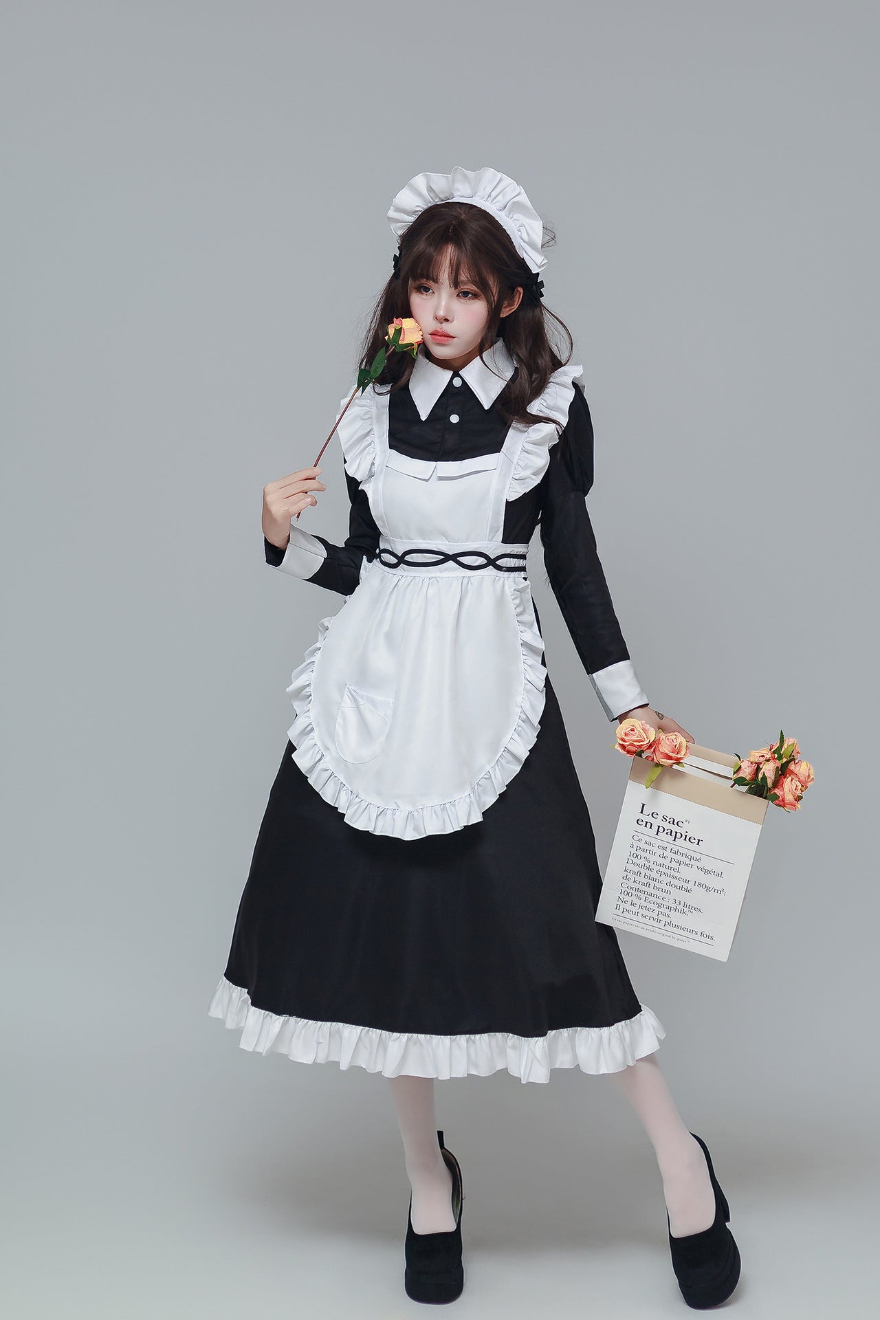 Classical Black White Long Maid Outfit Plus Dress Cosplay Costume