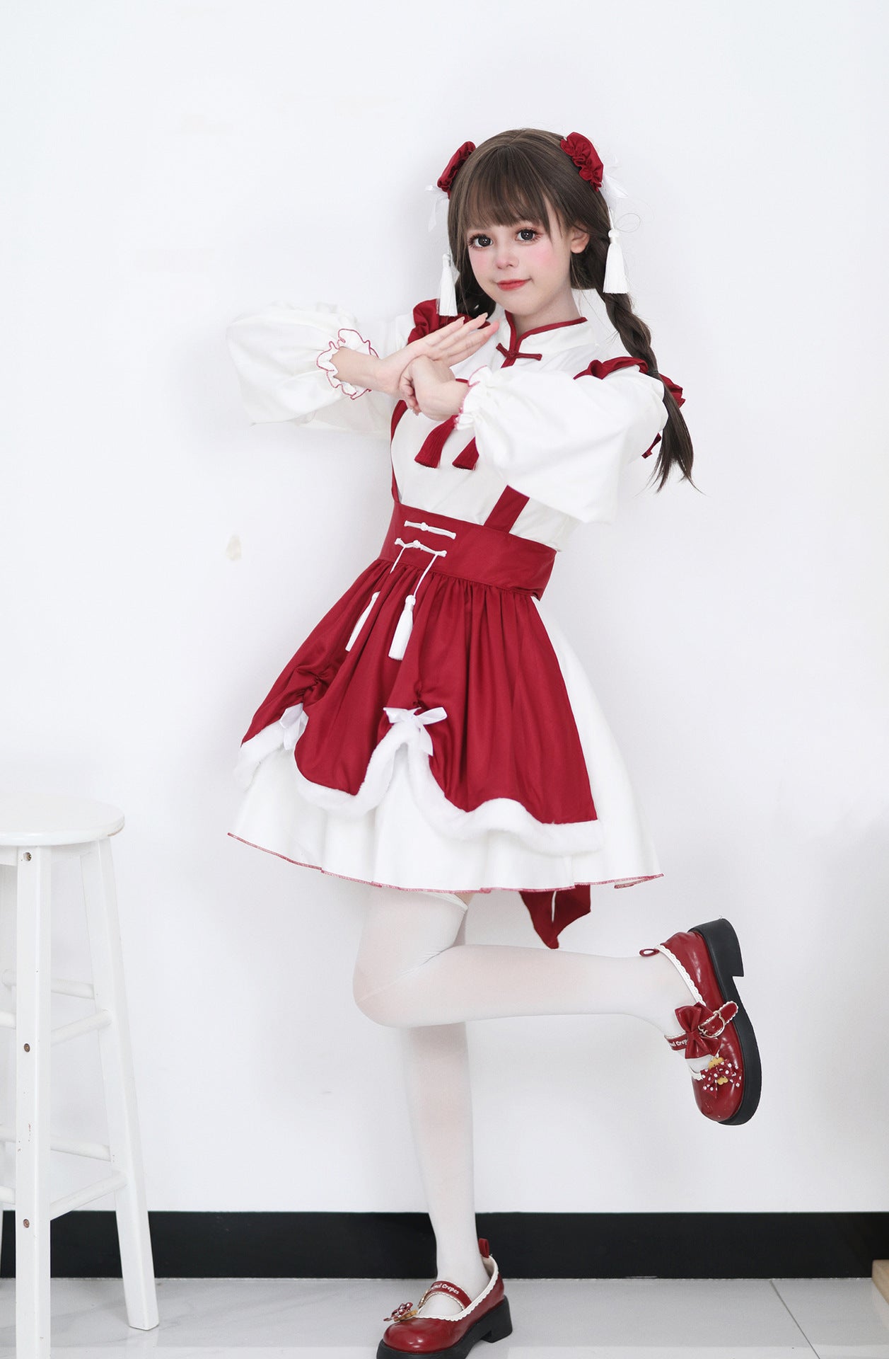 Chinese Cheongsam Collar New Year Maid Outfit Dress Cosplay Costume