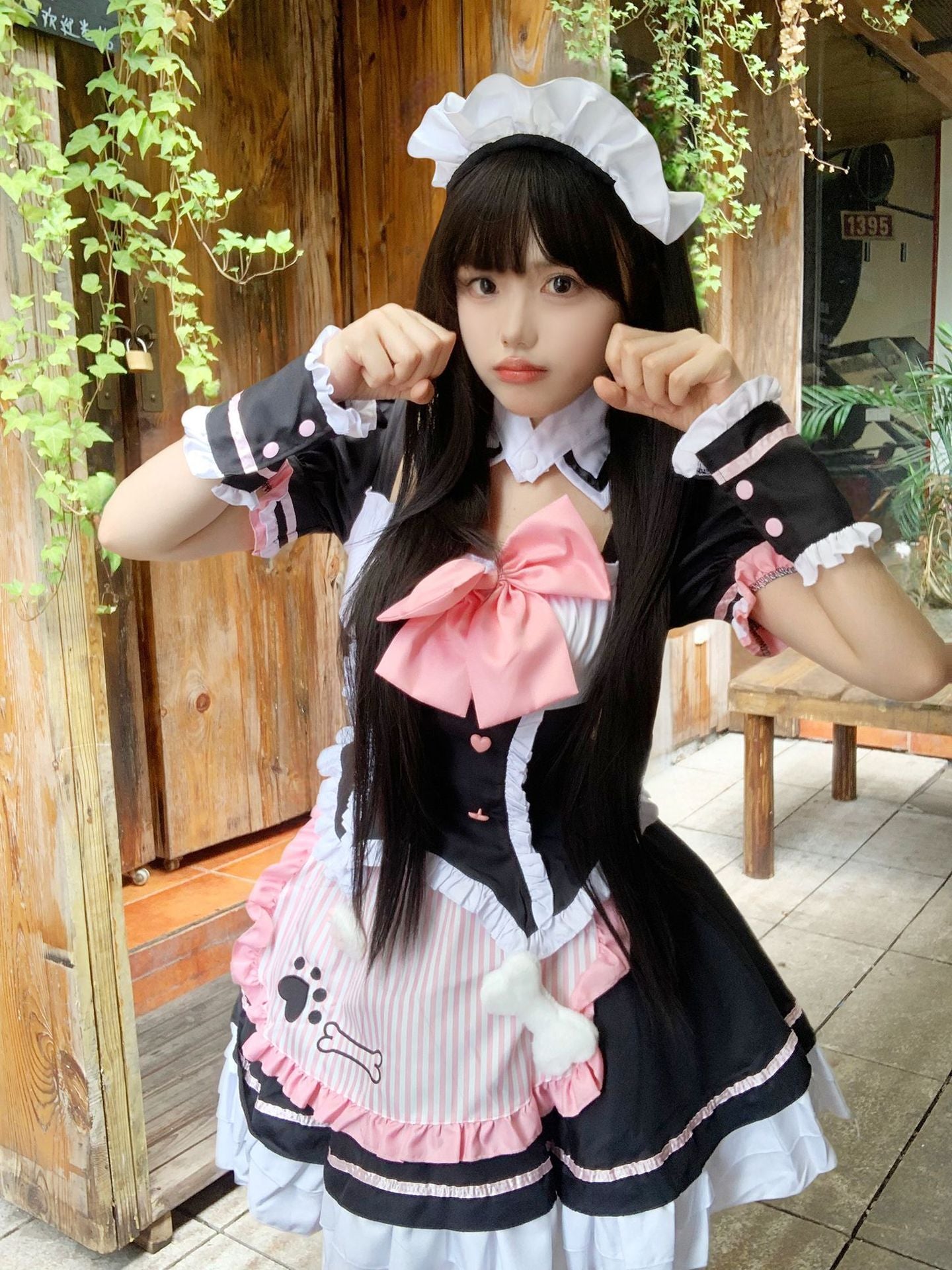 Cat Paw Pink Bow Maid Outfit Plus Size Lolita Cosplay Costume