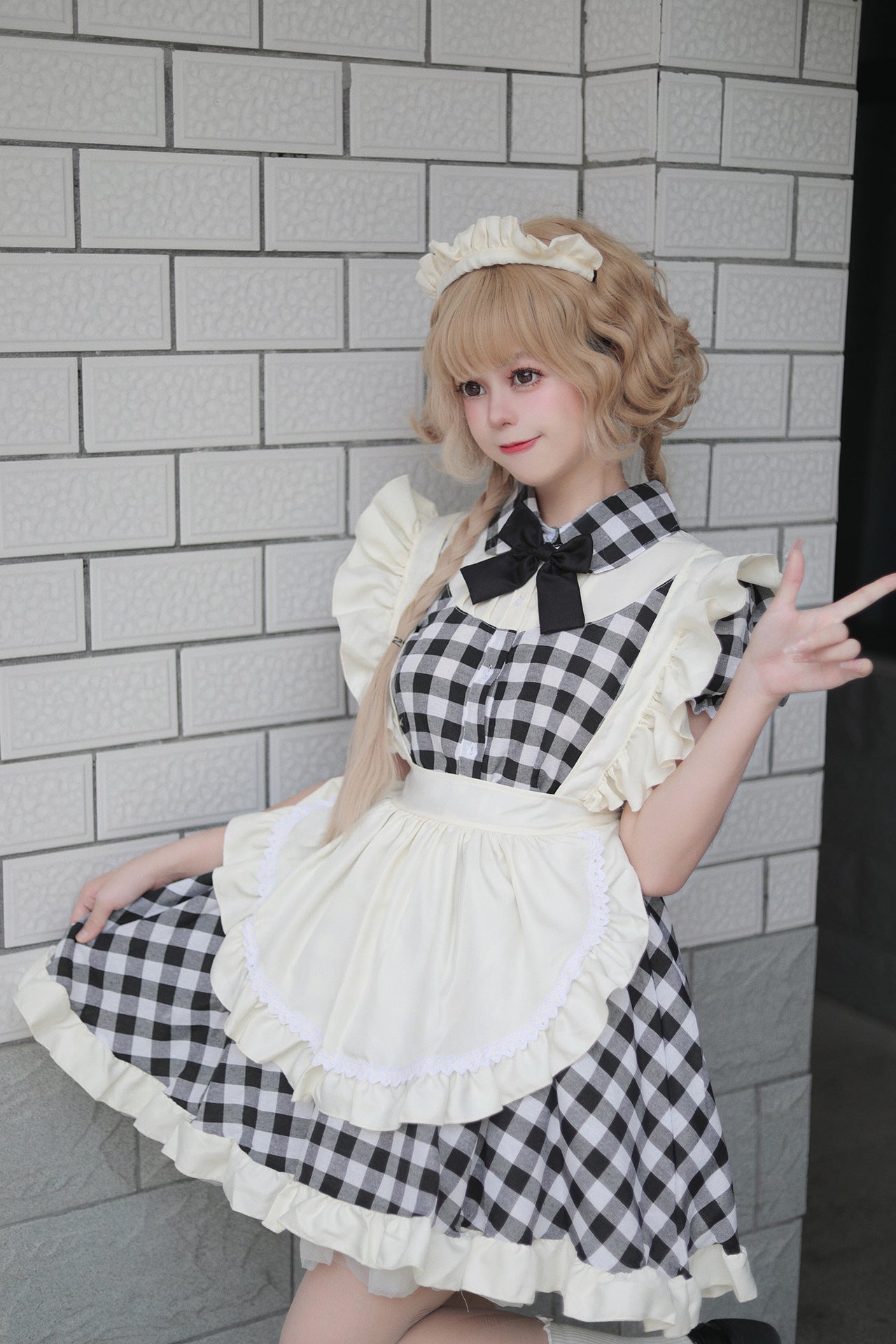 Black Red Grid Plus Size Maid Outfit Dress Fancy Cosplay Costume