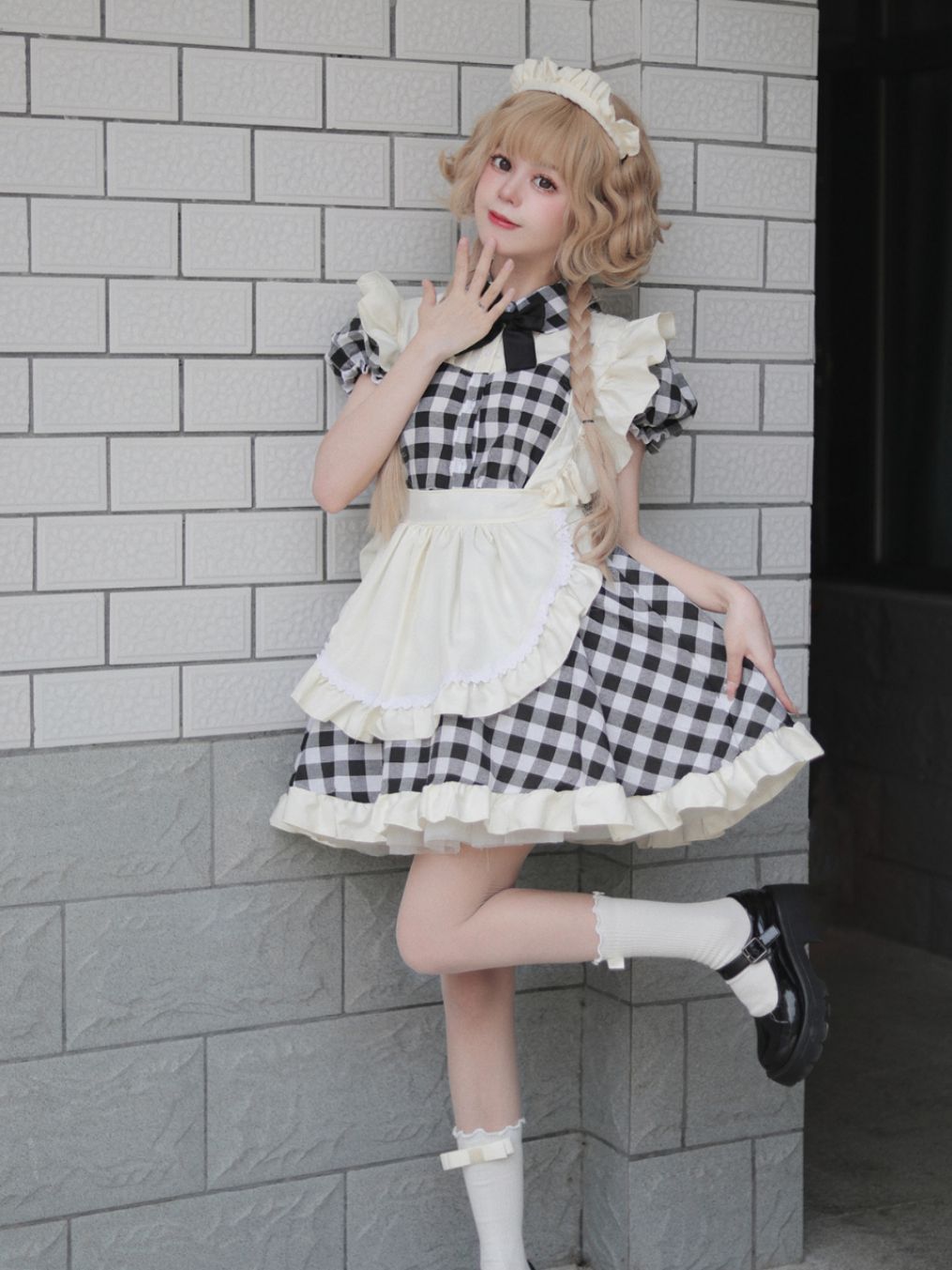 Black Red Grid Plus Size Maid Outfit Dress Fancy Cosplay Costume