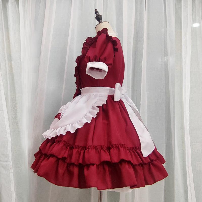 Red Maid Uniform Anime Cat Maid Outfit Dress Cosplay Costume